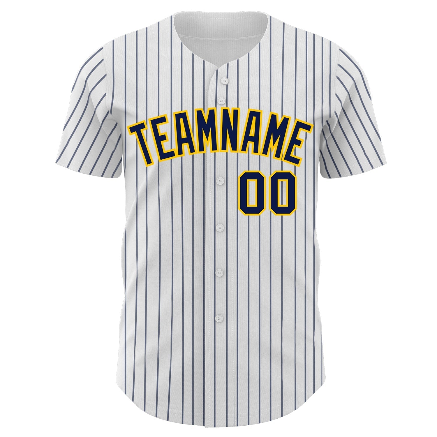 Custom White Navy Pinstripe Yellow Authentic Baseball Jersey baseball jersey product view 2