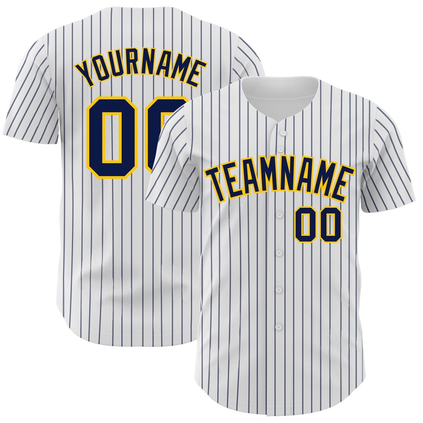 Custom White Navy Pinstripe Yellow Authentic Baseball Jersey baseball jersey product view 1