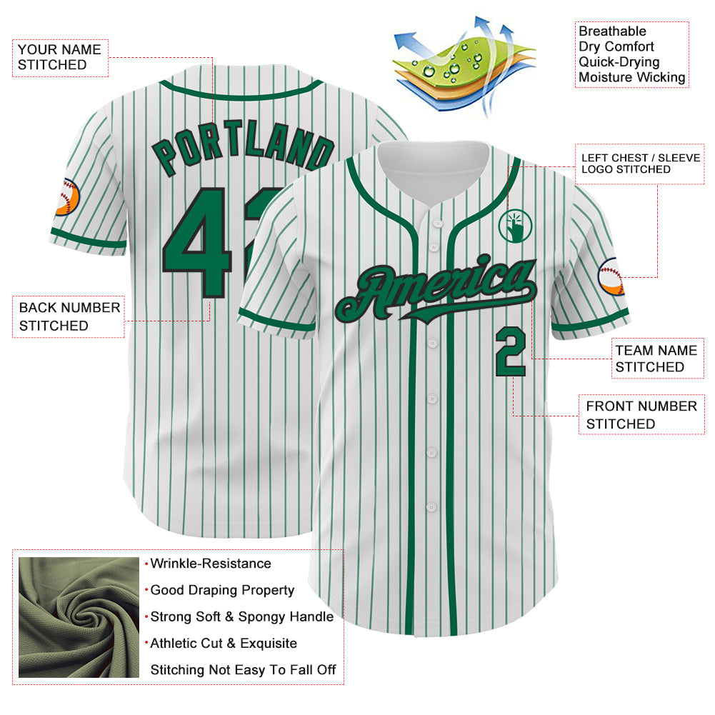 Custom White Kelly Green Pinstripe Black Authentic Baseball Jersey baseball jersey product view 3