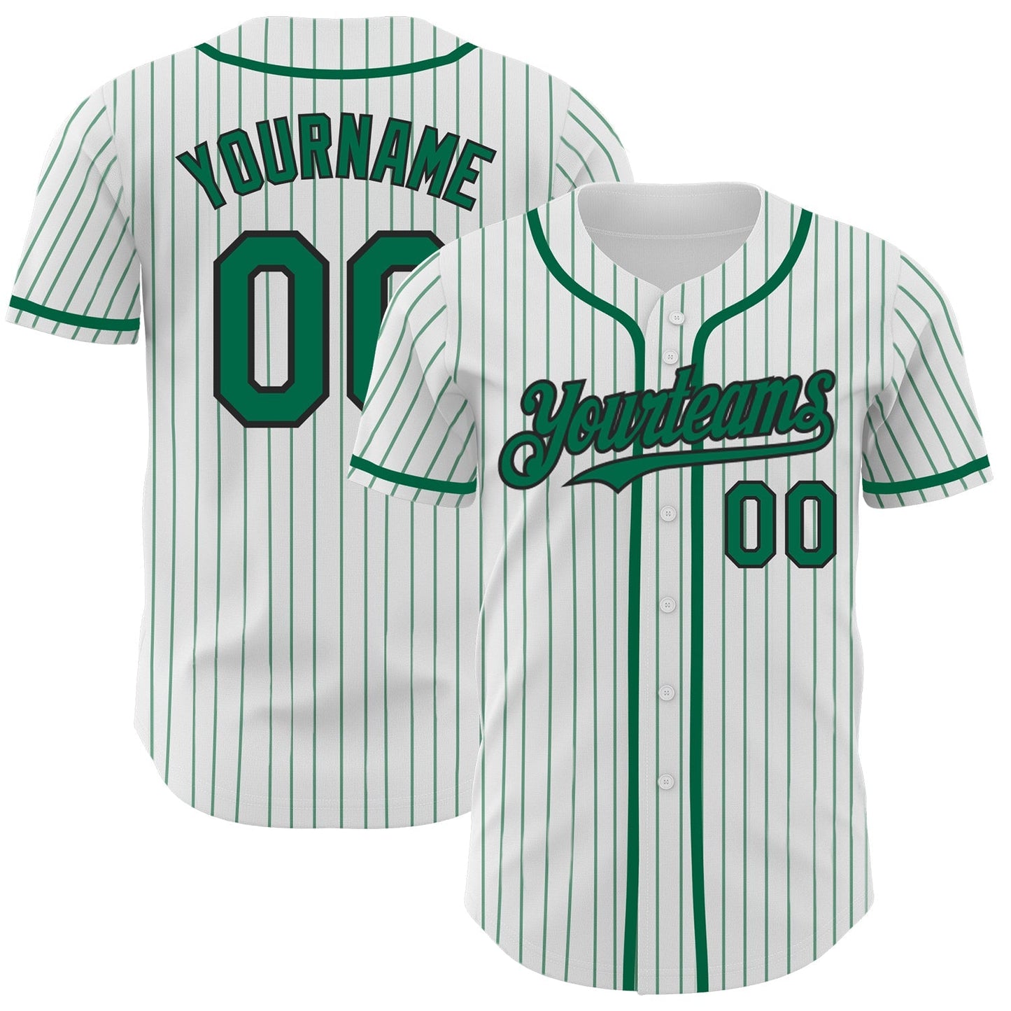 Custom White Kelly Green Pinstripe Black Authentic Baseball Jersey baseball jersey product view 1