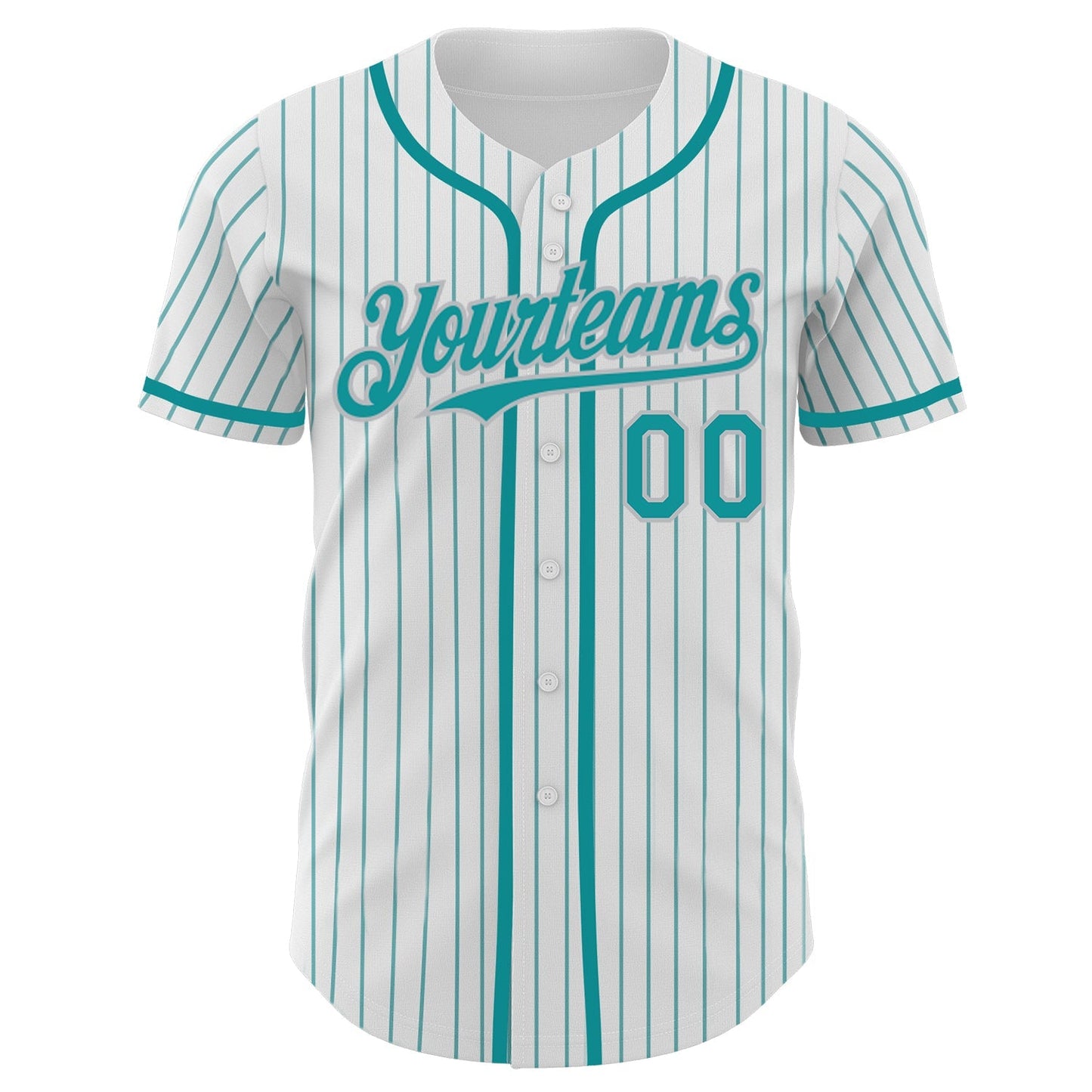 Custom White Teal Pinstripe Gray Authentic Baseball Jersey baseball jersey product view 2
