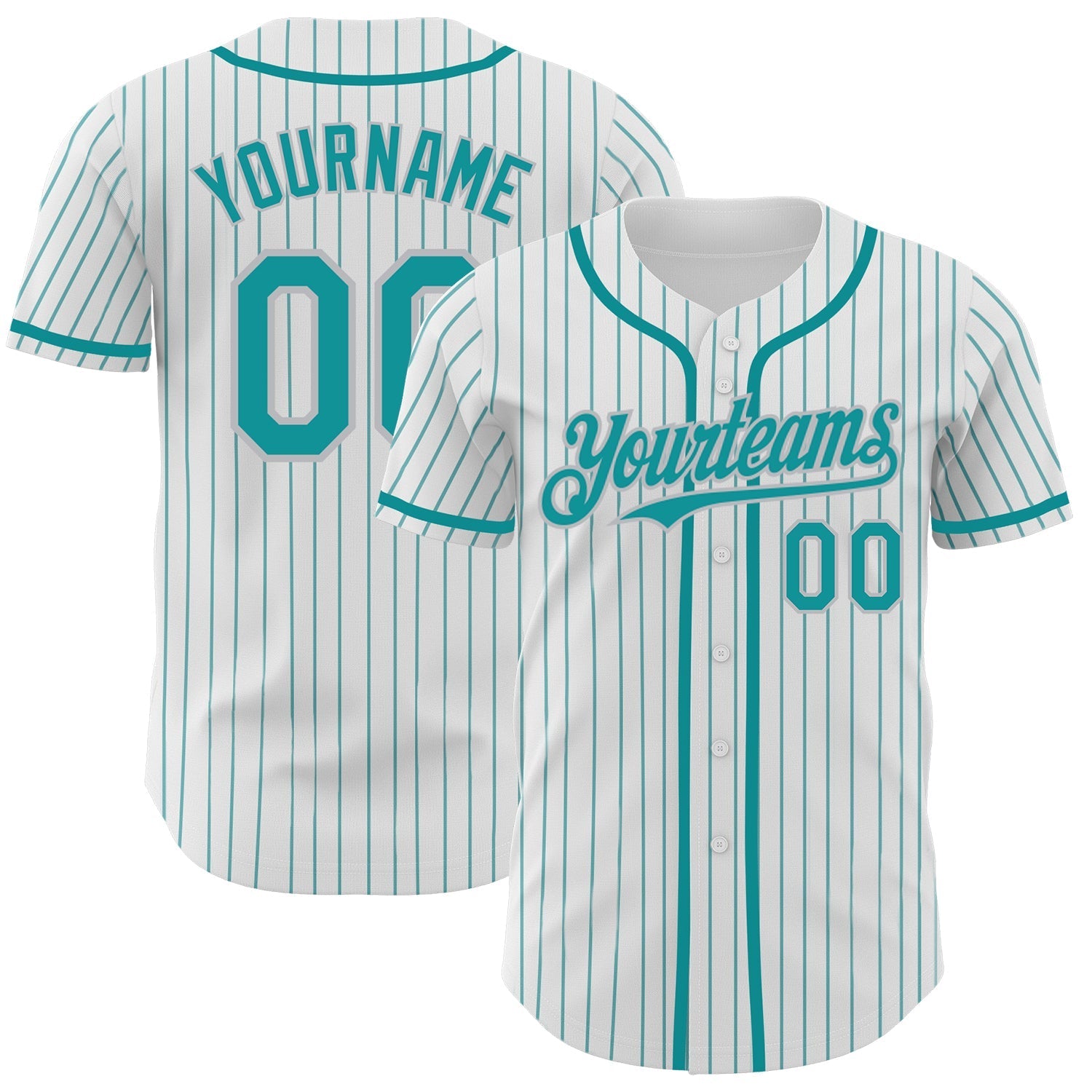 Custom White Teal Pinstripe Gray Authentic Baseball Jersey baseball jersey product view 1
