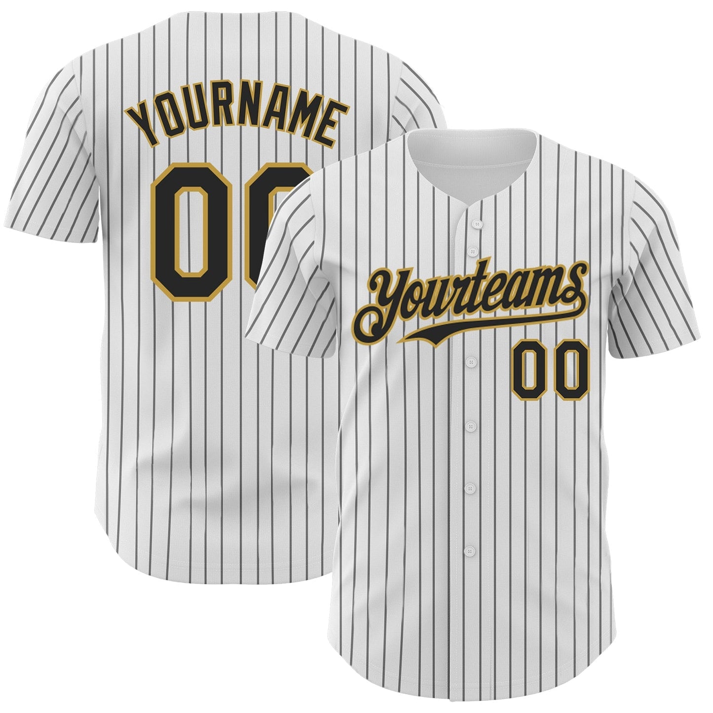 Custom White Black Pinstripe Old Gold Authentic Baseball Jersey baseball jersey product view 1