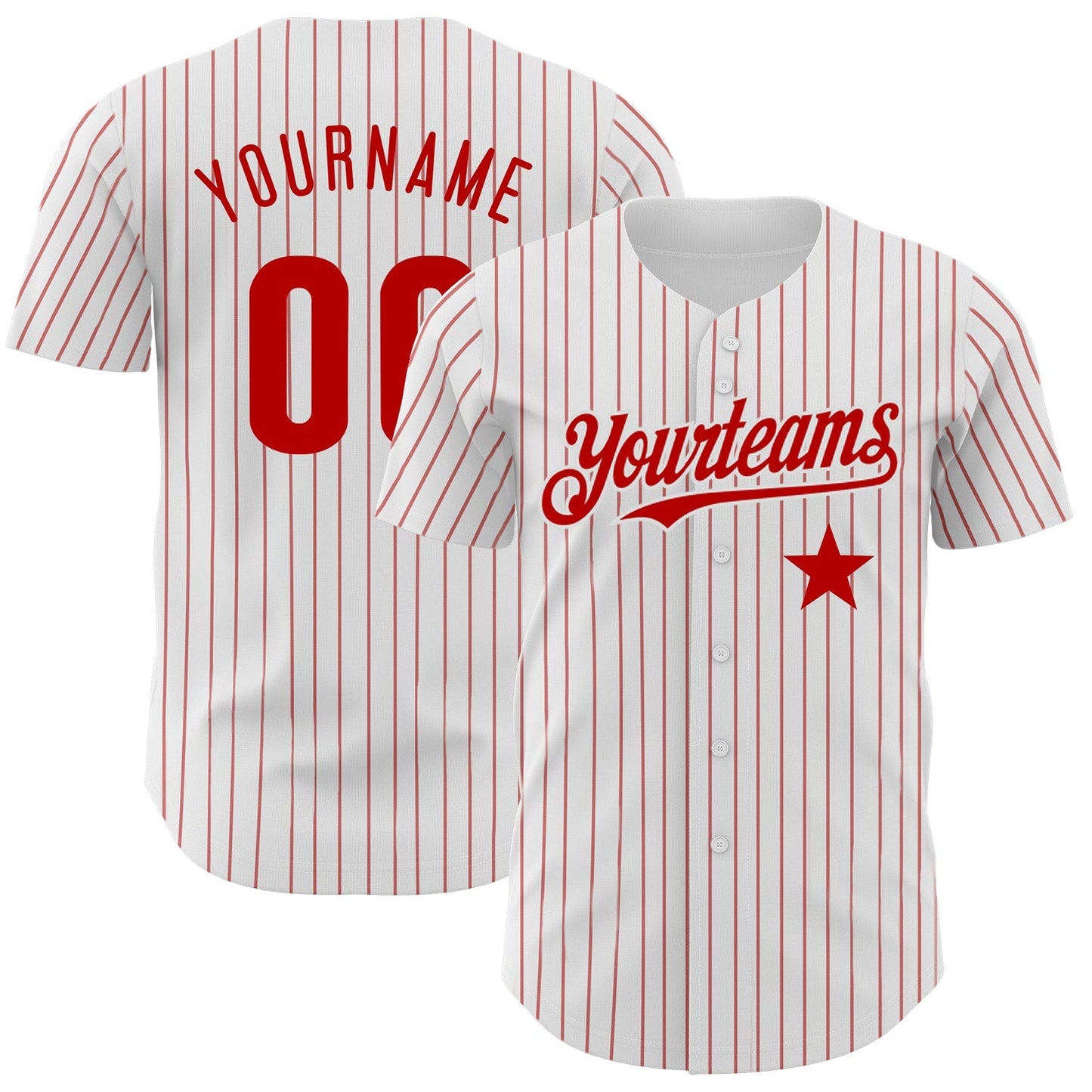Custom White Red Pinstripe Authentic Red Star Baseball Jersey baseball jersey product view 1