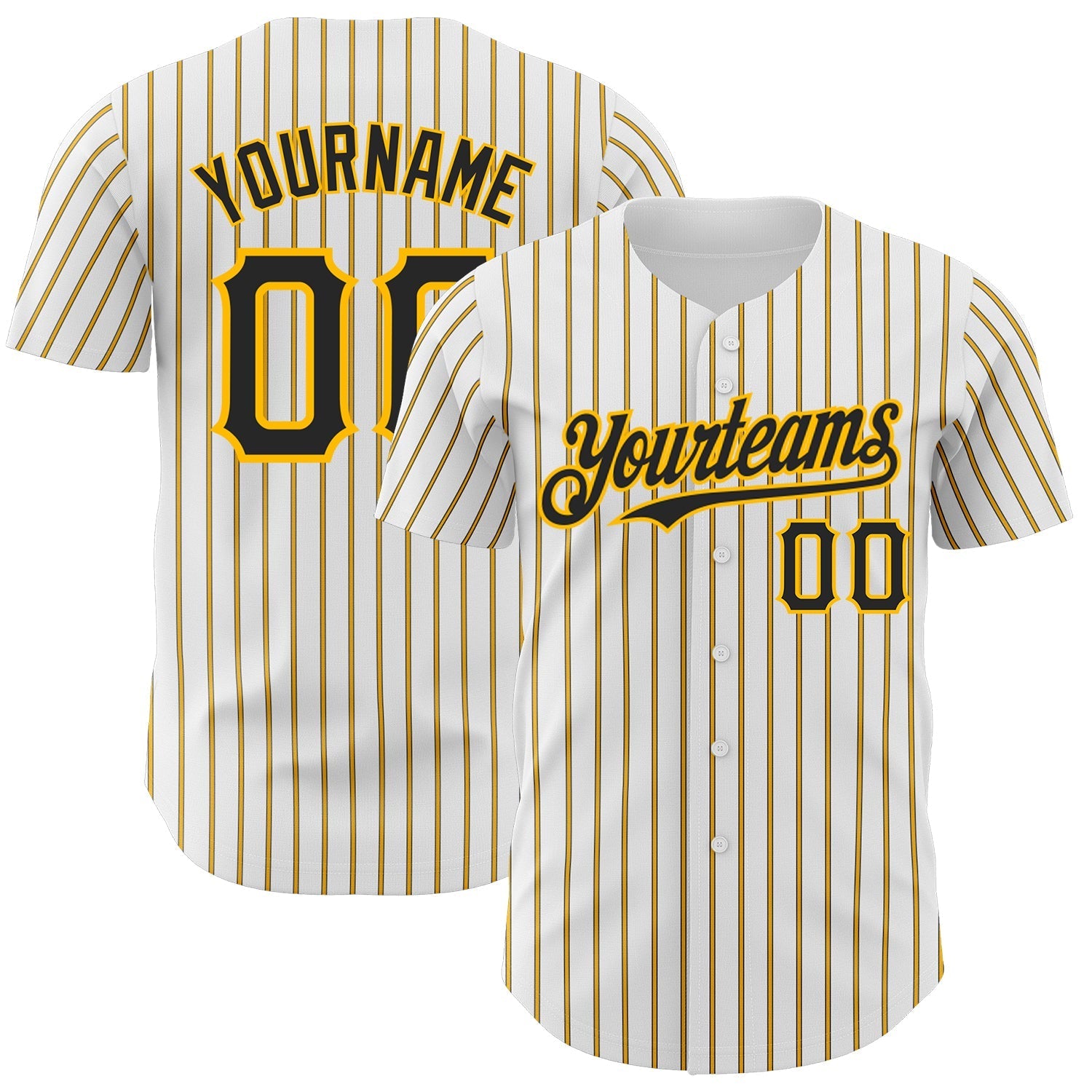 Custom White (Black Gold Pinstripe) Black-Gold Authentic Baseball Jersey baseball jersey product view 1