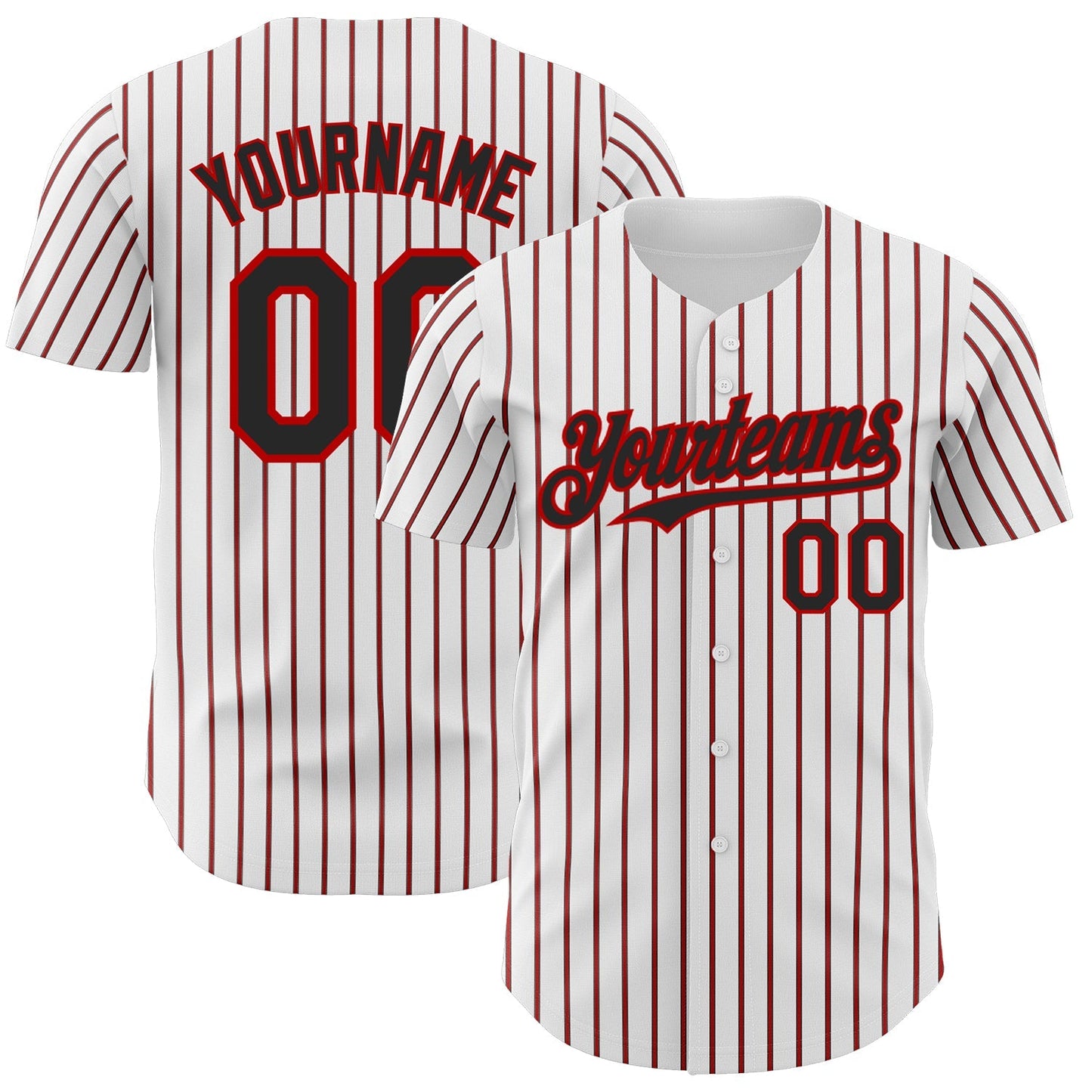Custom White (Black Red Pinstripe) Black-Red Authentic Baseball Jersey baseball jersey product view 1