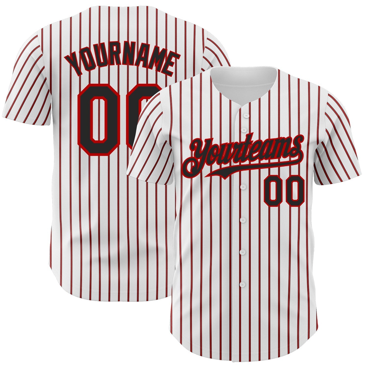 Custom White (Black Red Pinstripe) Black-Red Authentic Baseball Jersey baseball jersey product view 1