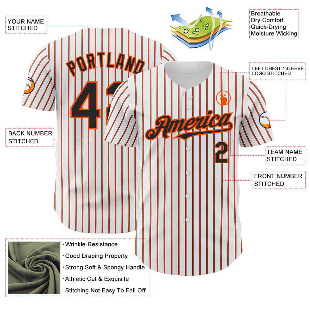 Custom White (Black Orange Pinstripe) Orange-Black Authentic Baseball Jersey baseball jersey product view 3