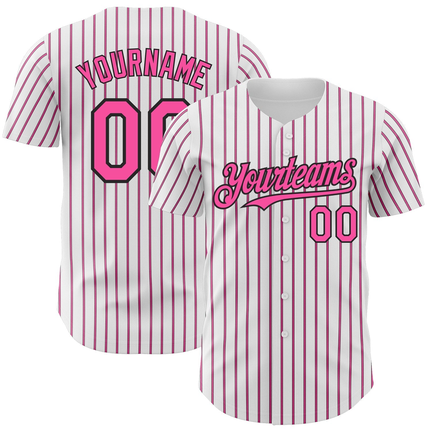 Custom White (Black Pink Pinstripe) Pink-Black Authentic Baseball Jersey baseball jersey product view 1