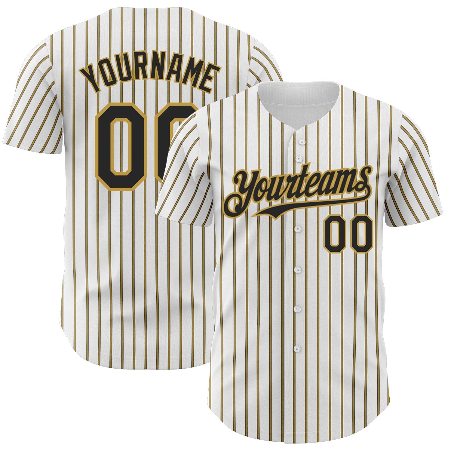 Custom White (Black Old Gold Pinstripe) Black-Old Gold Authentic Baseball Jersey baseball jersey product view 1