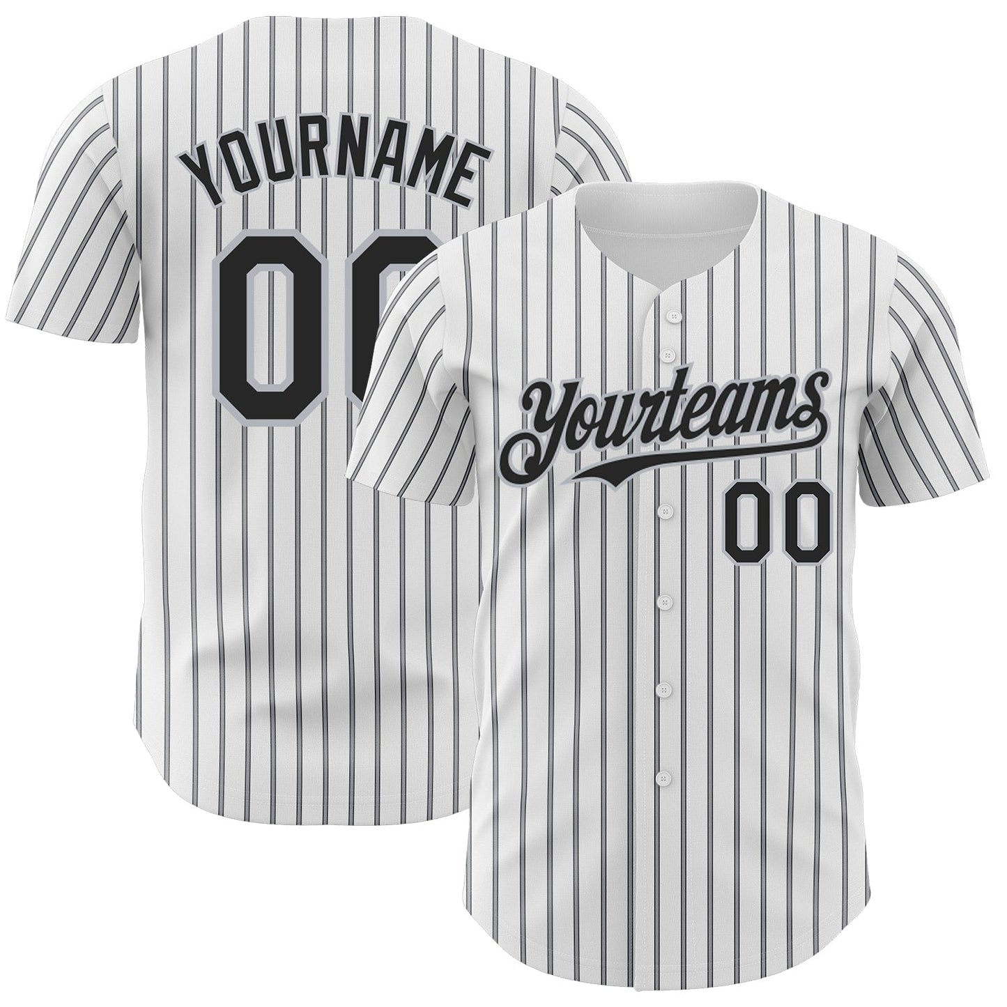 Custom White (Black Gray Pinstripe) Black-Gray Authentic Baseball Jersey baseball jersey product view 1