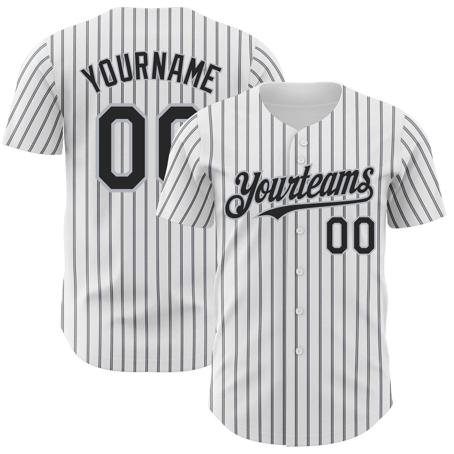Custom White (Black Gray Pinstripe) Black-Gray Authentic Baseball Jersey baseball jersey product view 1