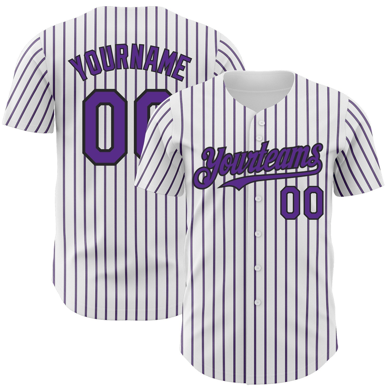 Custom White (Black Purple Pinstripe) Purple-Black Authentic Baseball Jersey baseball jersey product view 1
