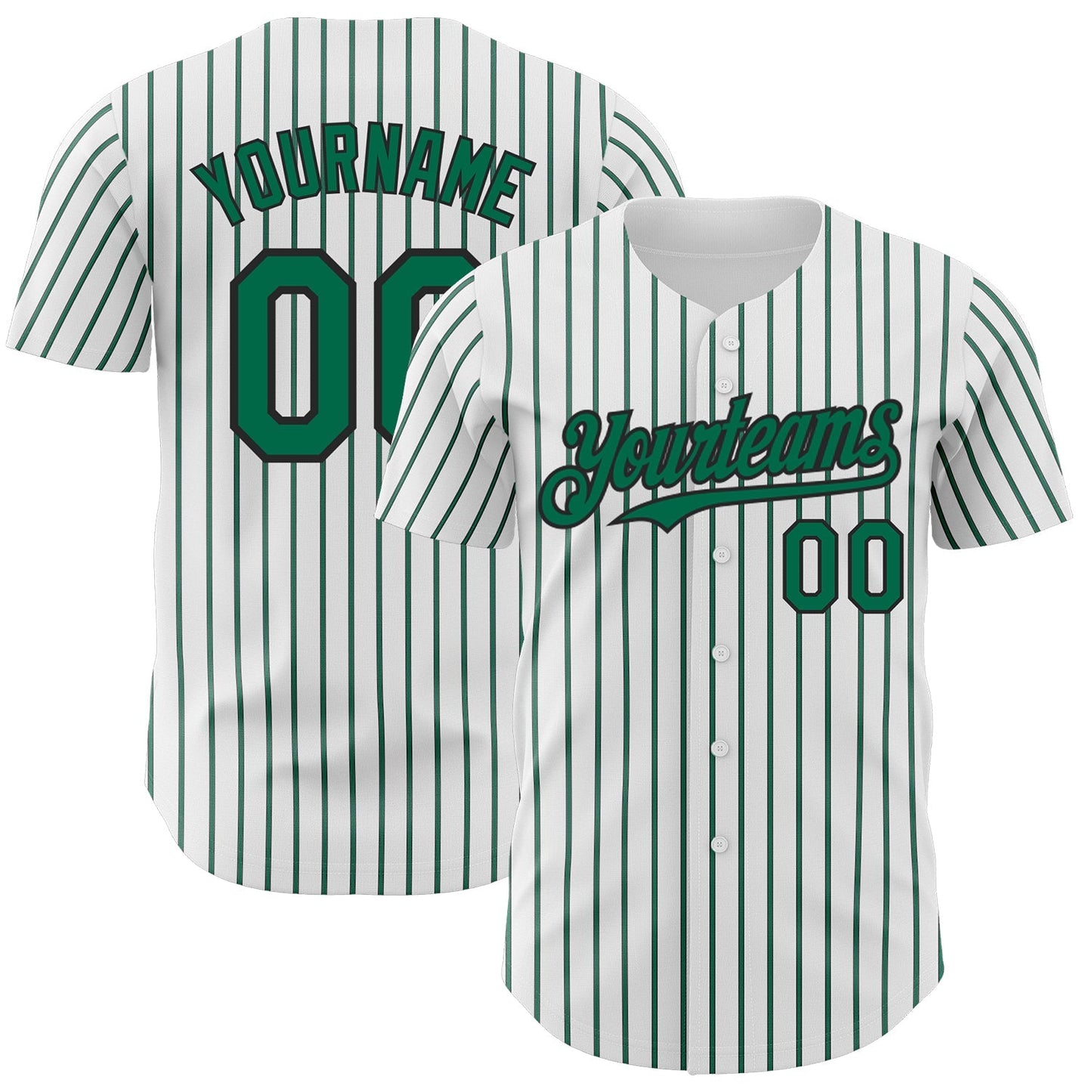 Custom White (Black Kelly Green Pinstripe) Kelly Green-Black Authentic Baseball Jersey baseball jersey product view 1