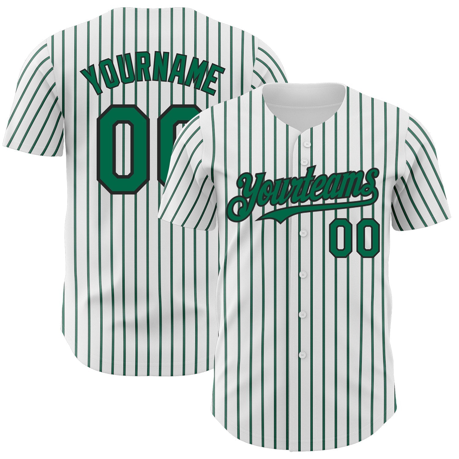 Custom White (Black Kelly Green Pinstripe) Kelly Green-Black Authentic Baseball Jersey baseball jersey product view 1