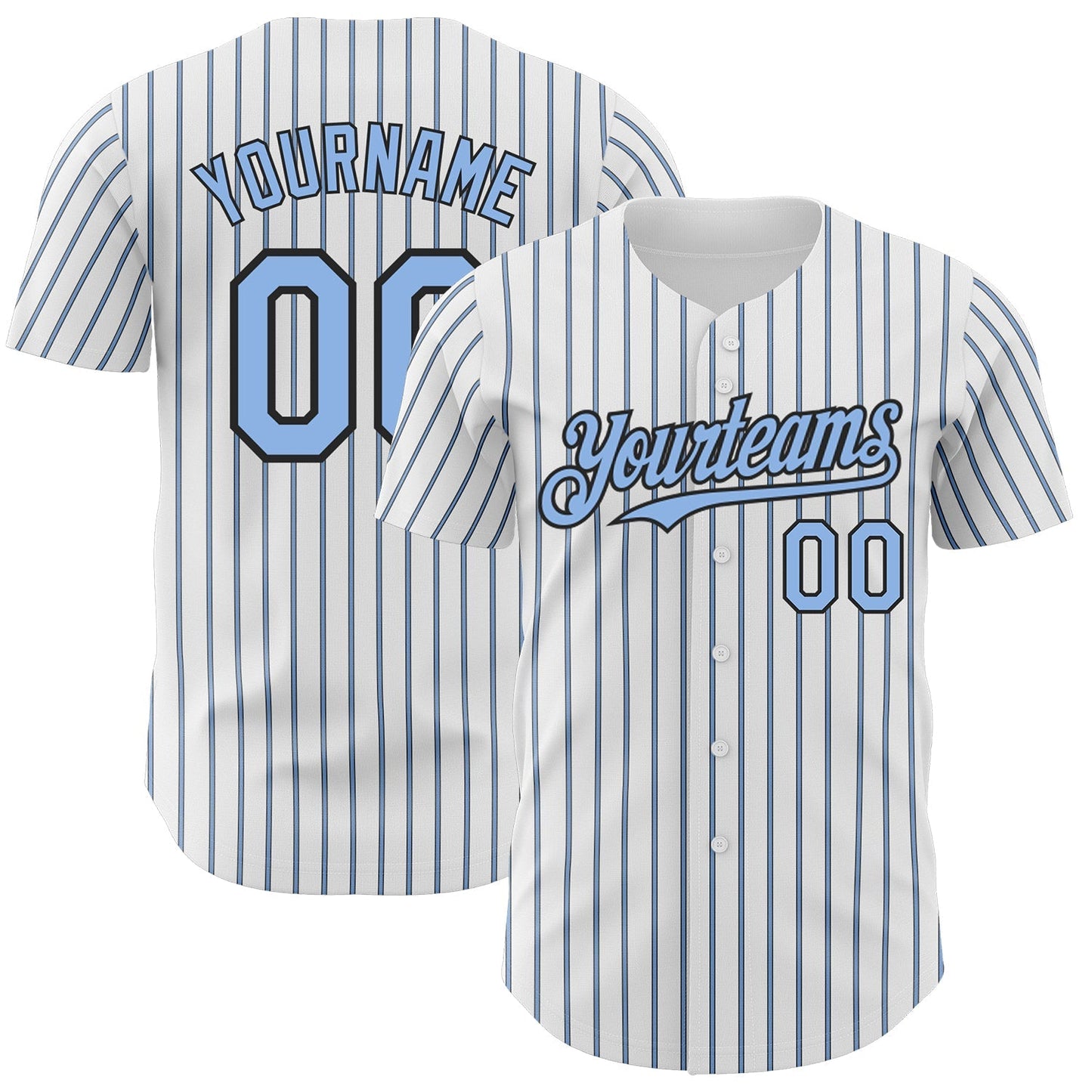 Custom White (Black Light Blue Pinstripe) Light Blue-Black Authentic Baseball Jersey baseball jersey product view 1
