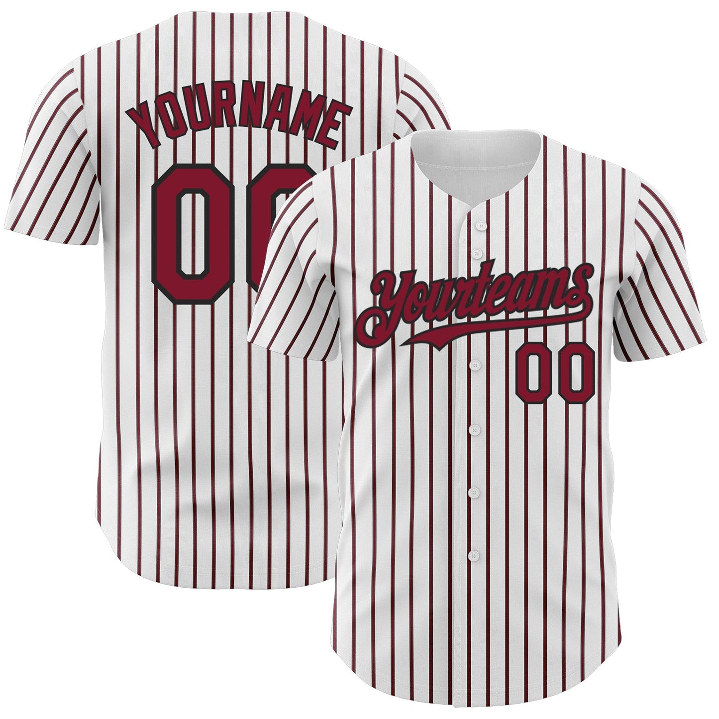 Custom White (Black Crimson Pinstripe) Crimson-Black Authentic Baseball Jersey baseball jersey product view 1
