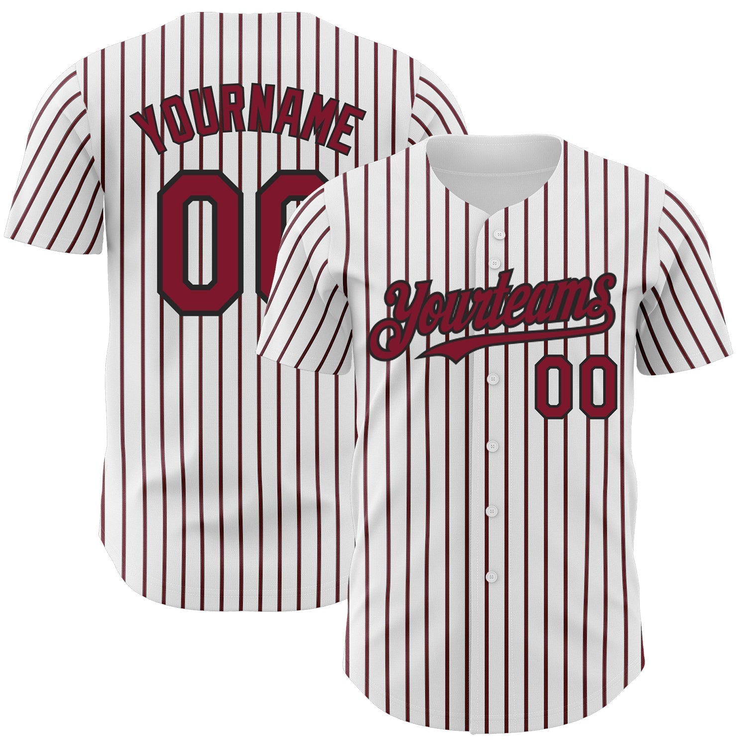 Custom White (Black Crimson Pinstripe) Crimson-Black Authentic Baseball Jersey baseball jersey product view 1