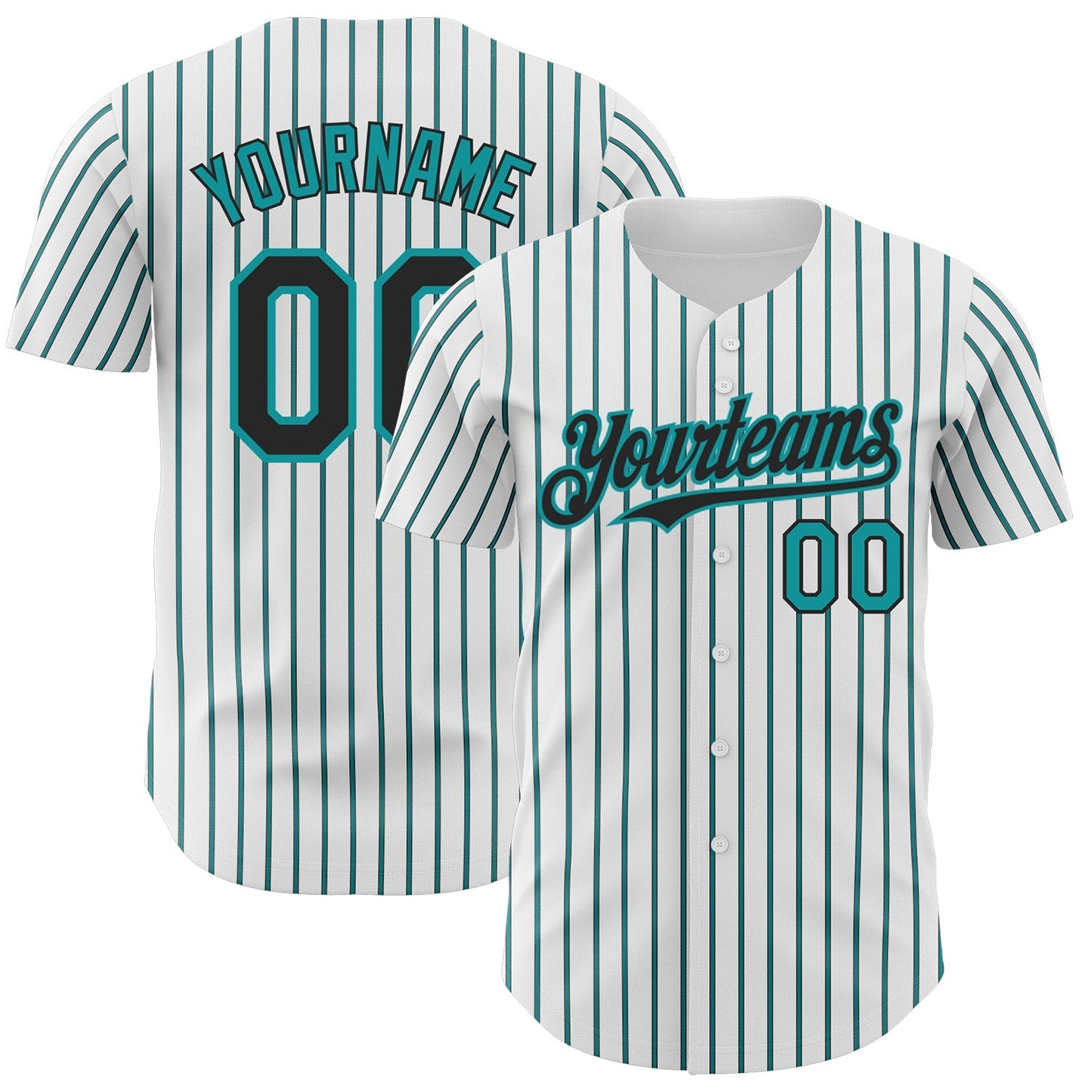 Custom White (Black Teal Pinstripe) Black-Teal Authentic Baseball Jersey baseball jersey product view 1