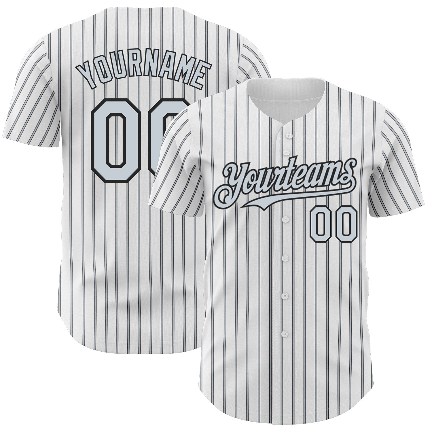 Custom White (Black Silver Pinstripe) Silver-Black Authentic Baseball Jersey baseball jersey product view 1