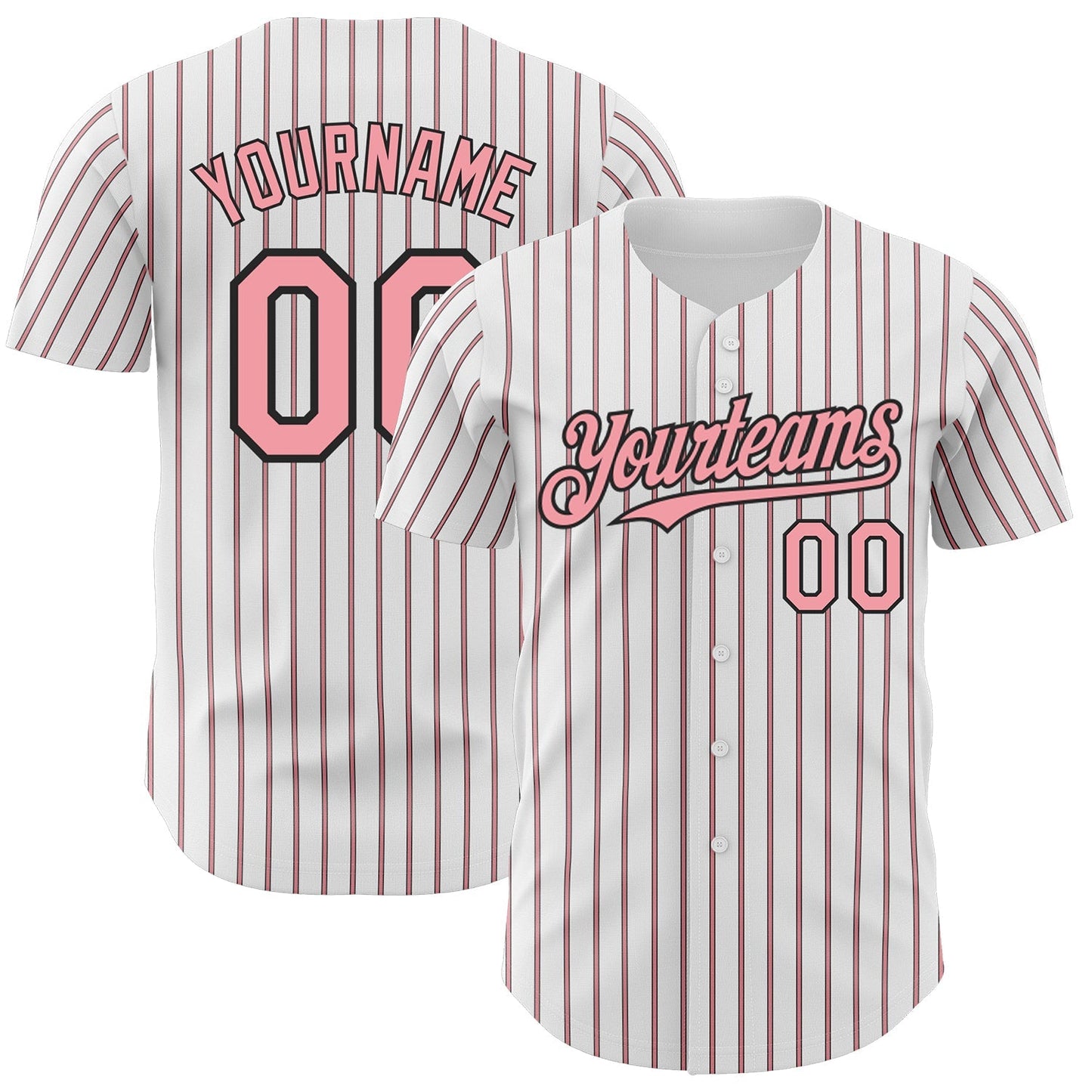 Custom White (Black Medium Pink Pinstripe) Silver-Black Authentic Baseball Jersey baseball jersey product view 1