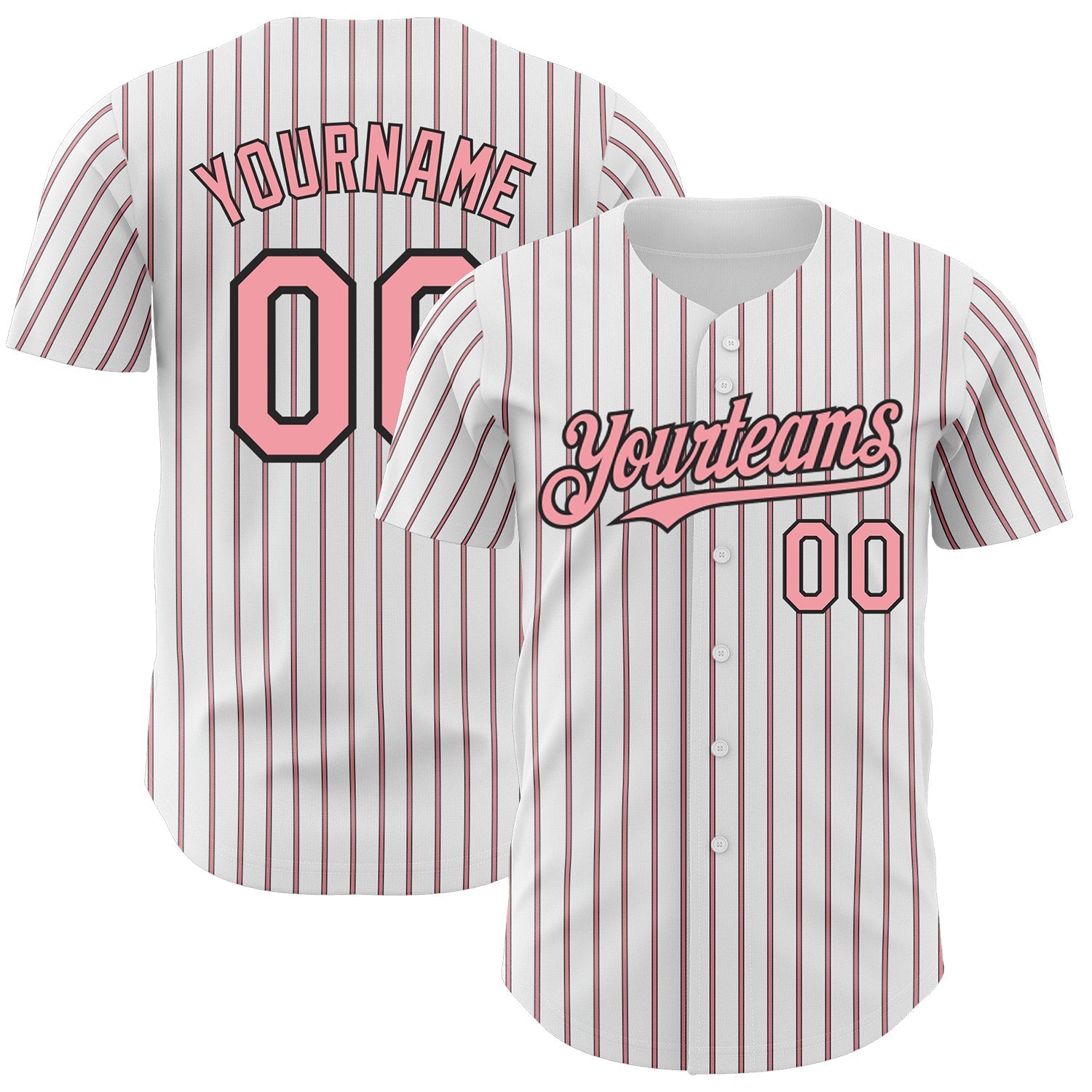 Custom White (Black Medium Pink Pinstripe) Silver-Black Authentic Baseball Jersey baseball jersey product view 1