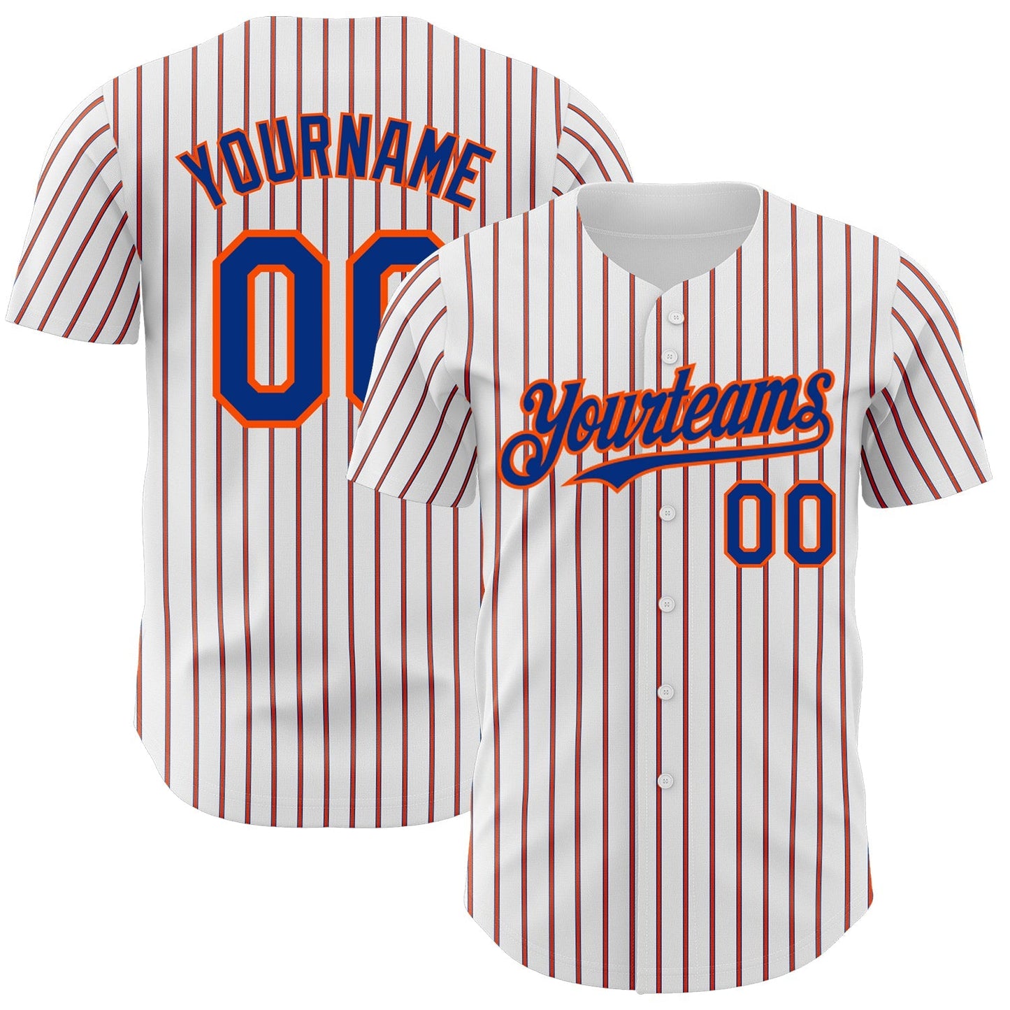 Custom White (Royal Orange Pinstripe) Orange-Royal Authentic Baseball Jersey baseball jersey product view 1