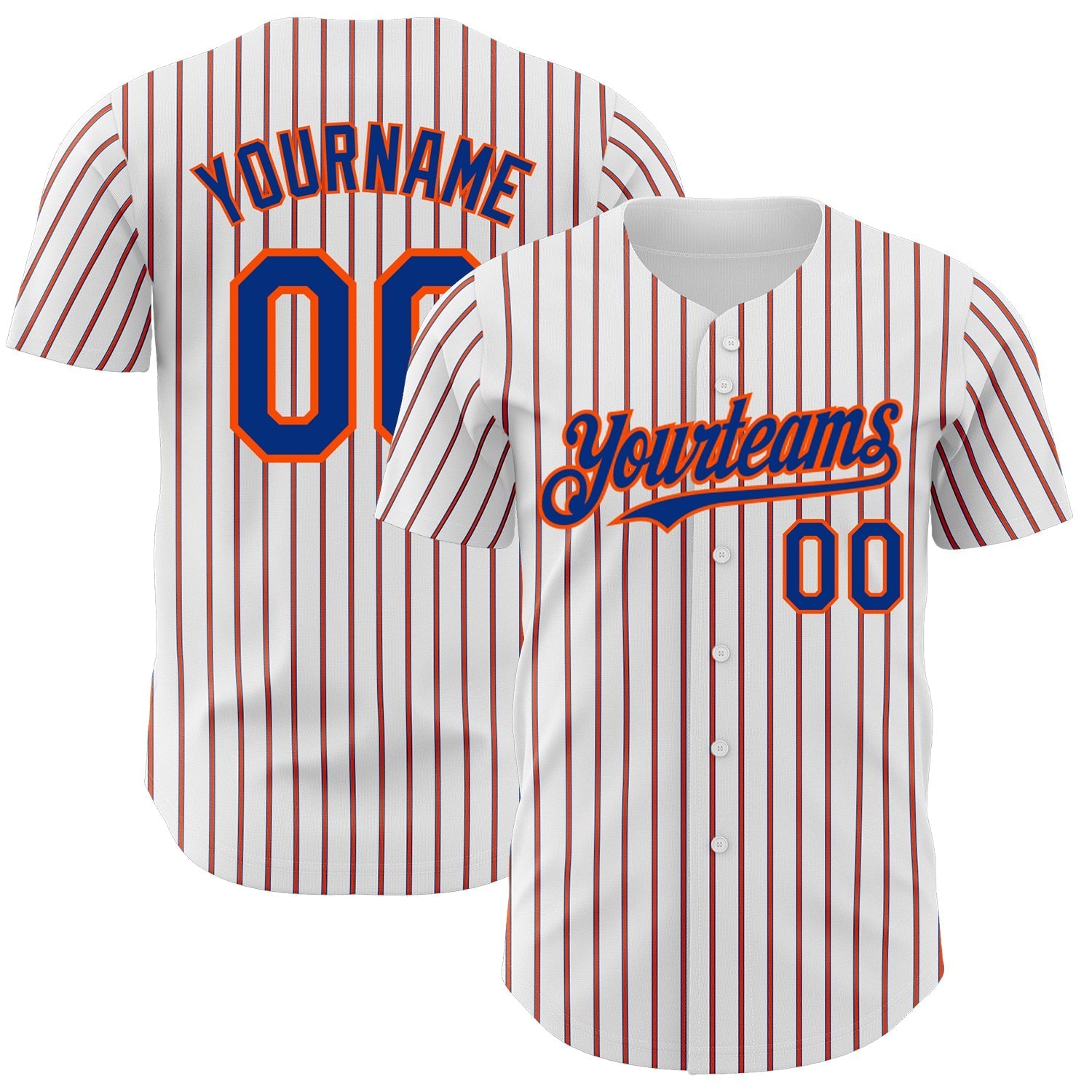 Custom White (Royal Orange Pinstripe) Orange-Royal Authentic Baseball Jersey baseball jersey product view 1