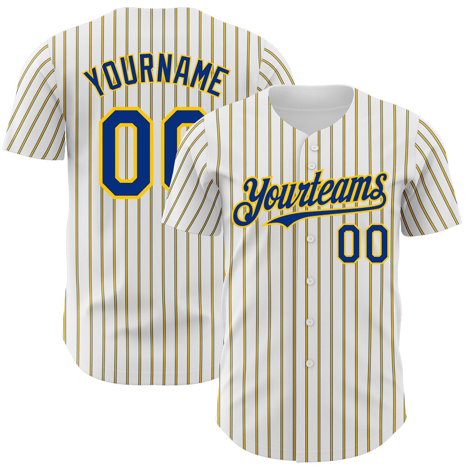 Custom White (Royal Yellow Pinstripe) Royal-Yellow Authentic Baseball Jersey baseball jersey product view 1