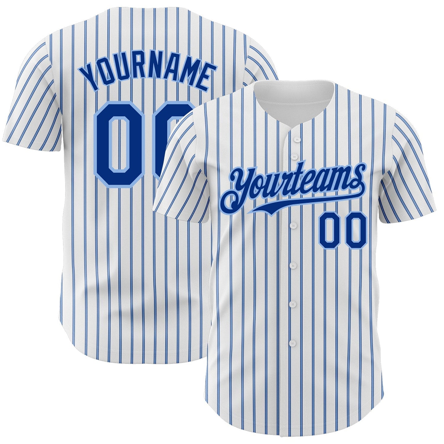 Custom White (Royal Light Blue Pinstripe) Royal-Light Blue Authentic Baseball Jersey baseball jersey product view 1