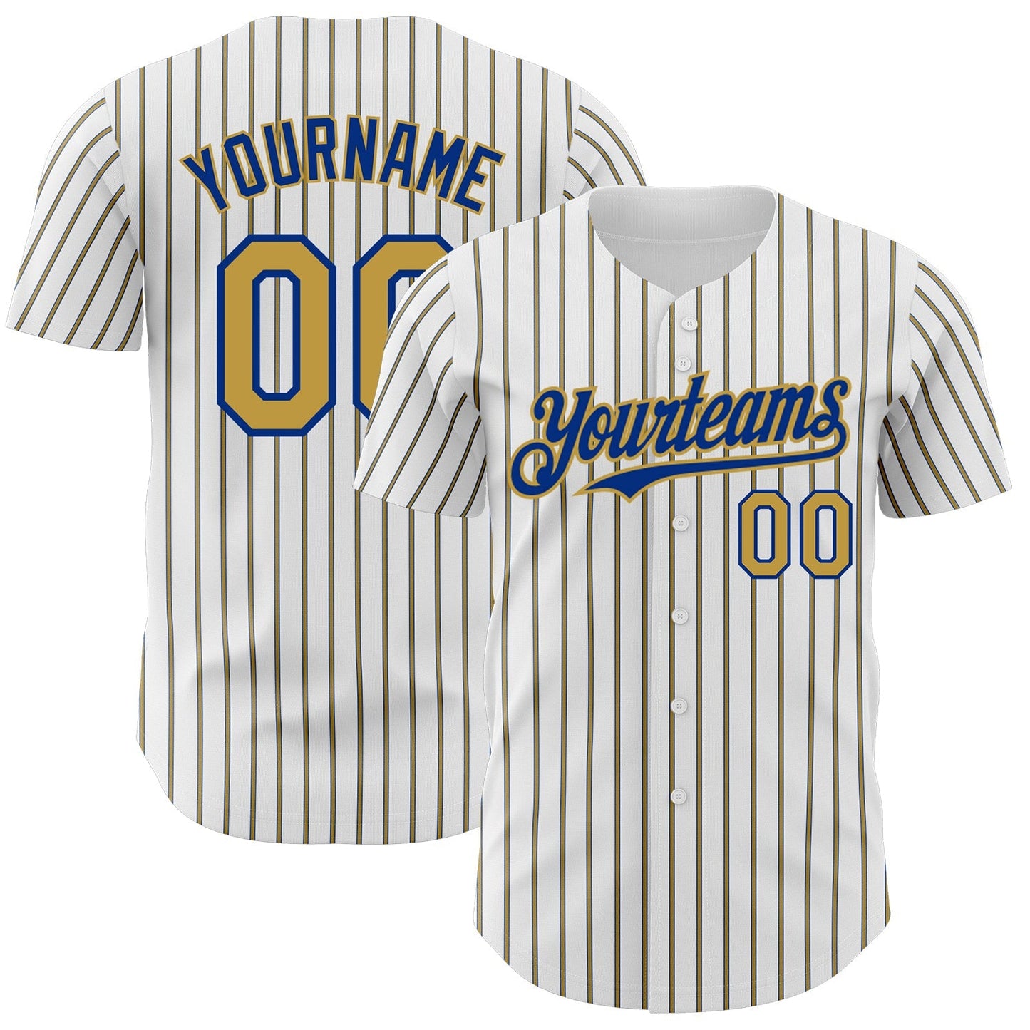 Custom White (Royal Old Gold Pinstripe) Old Gold-Royal Authentic Baseball Jersey baseball jersey product view 1