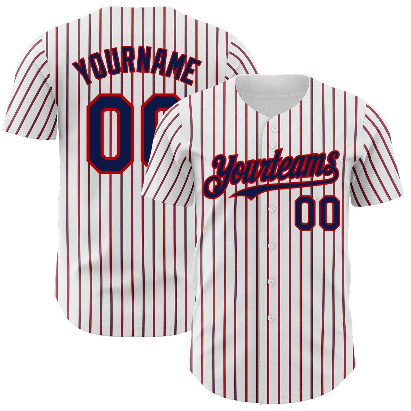 Custom White (Navy Red Pinstripe) Navy-Red Authentic Baseball Jersey baseball jersey product view 1