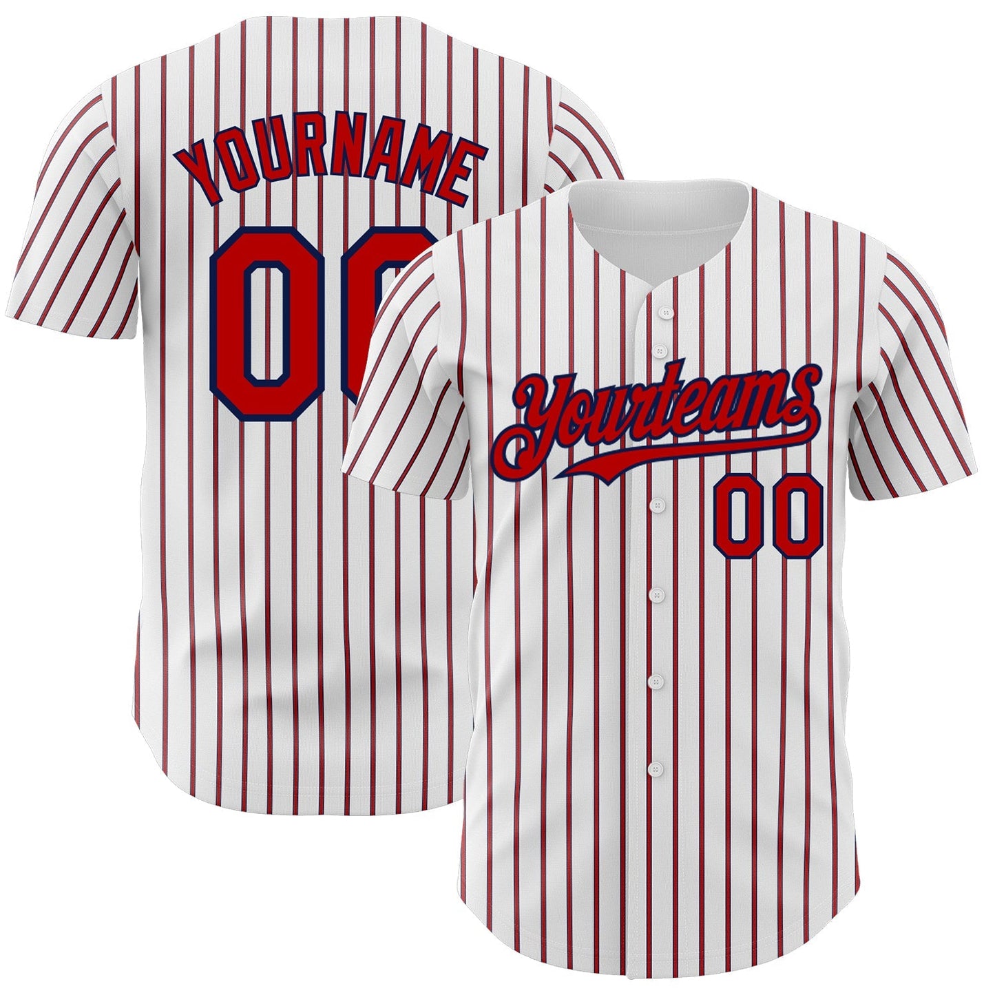 Custom White (Navy Red Pinstripe) Red-Navy Authentic Baseball Jersey baseball jersey product view 1