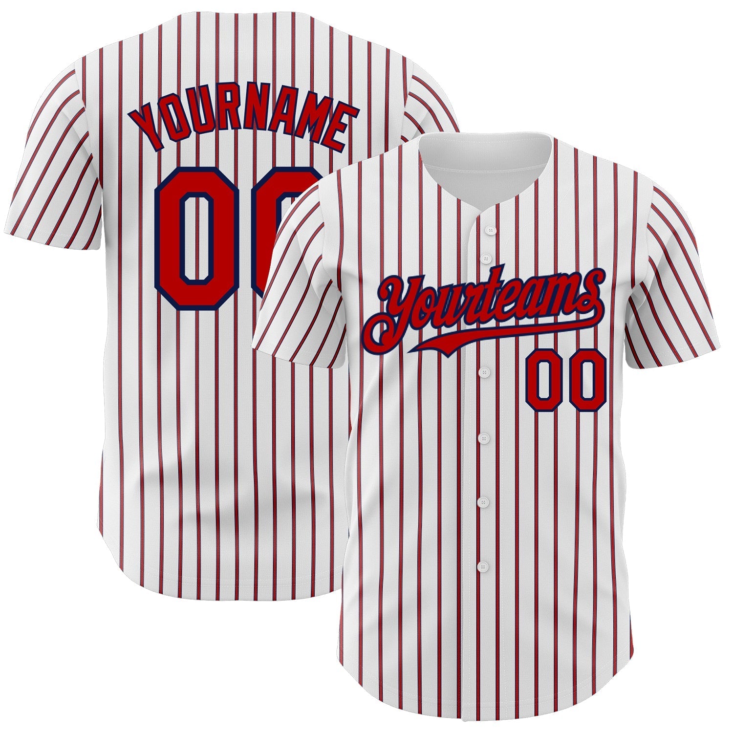 Custom White (Navy Red Pinstripe) Red-Navy Authentic Baseball Jersey baseball jersey product view 1