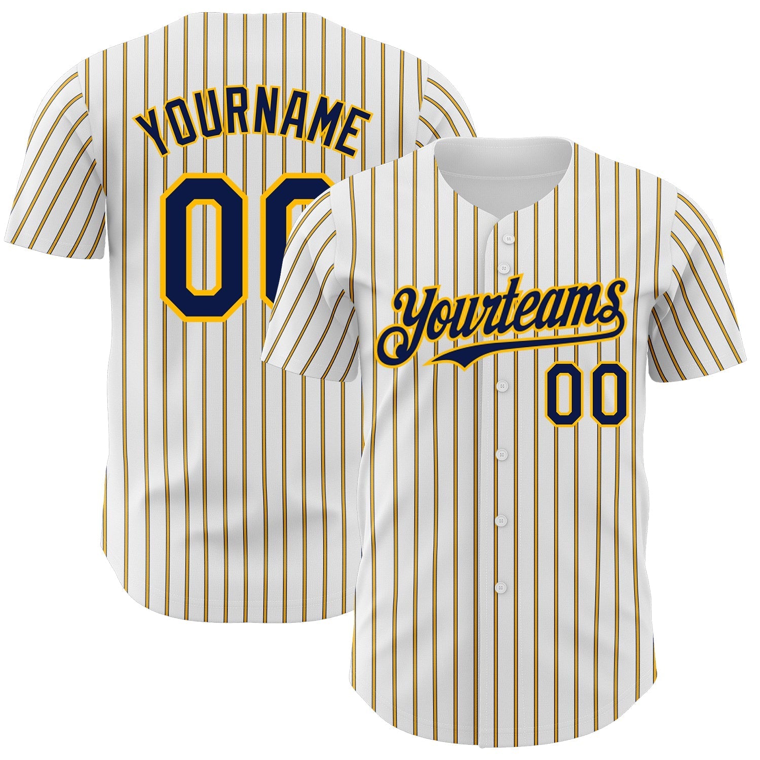 Custom White (Navy Gold Pinstripe) Navy-Gold Authentic Baseball Jersey baseball jersey product view 1