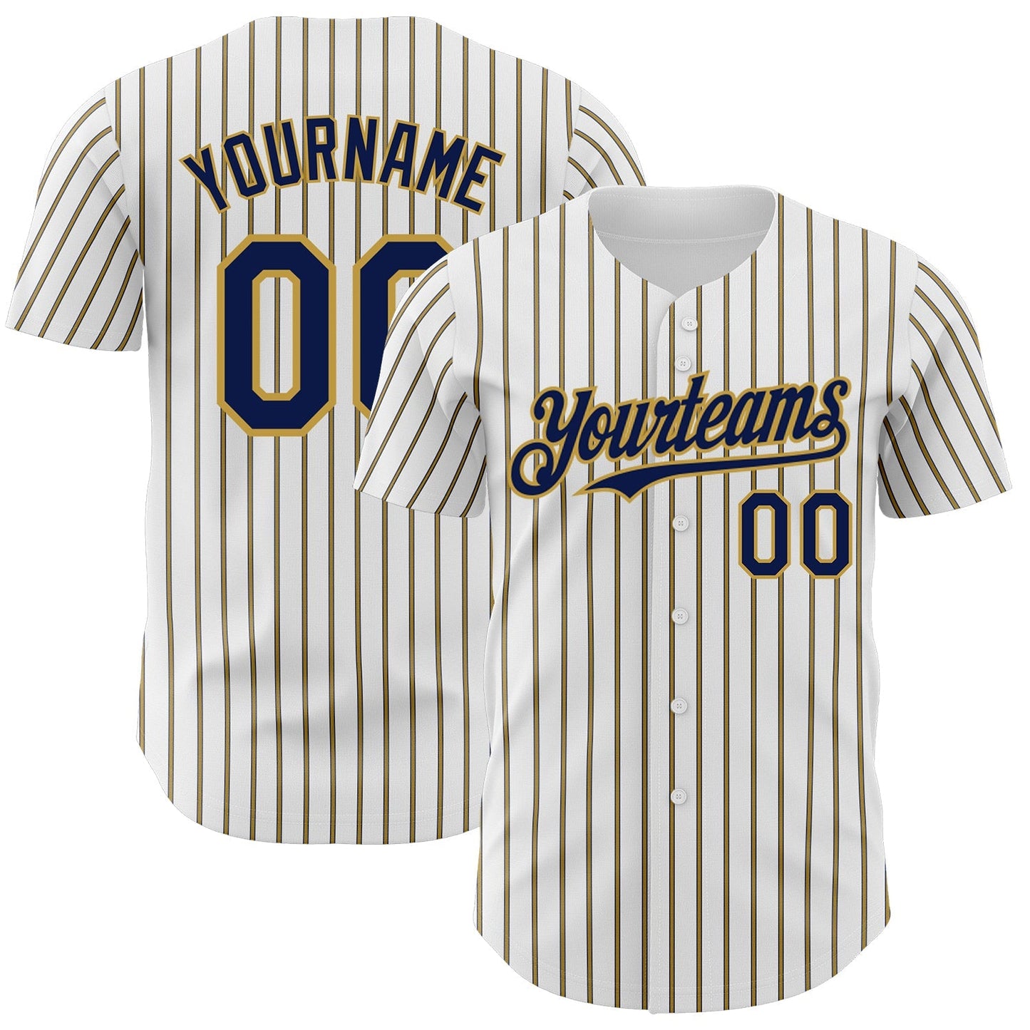 Custom White (Navy Old Gold Pinstripe) Navy-Old Gold Authentic Baseball Jersey baseball jersey product view 1