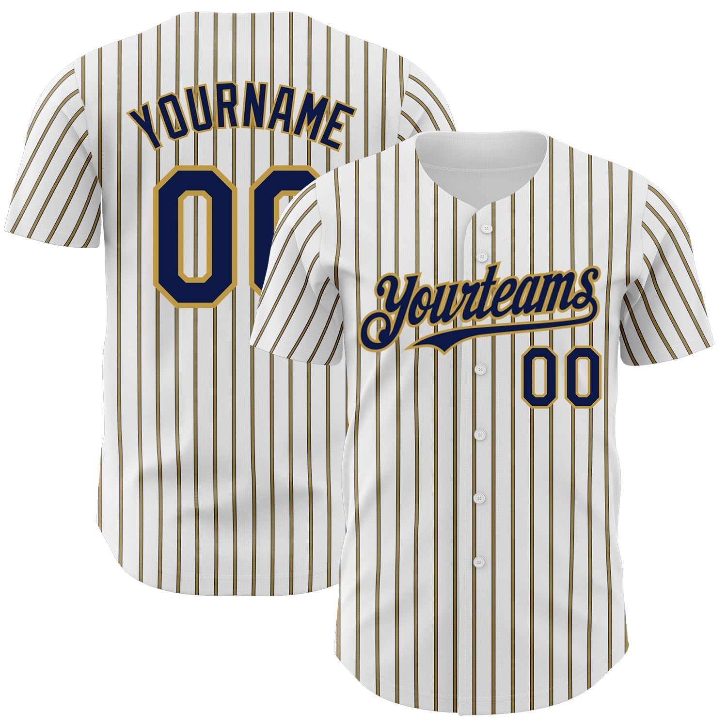 Custom White (Navy Old Gold Pinstripe) Navy-Old Gold Authentic Baseball Jersey baseball jersey product view 1