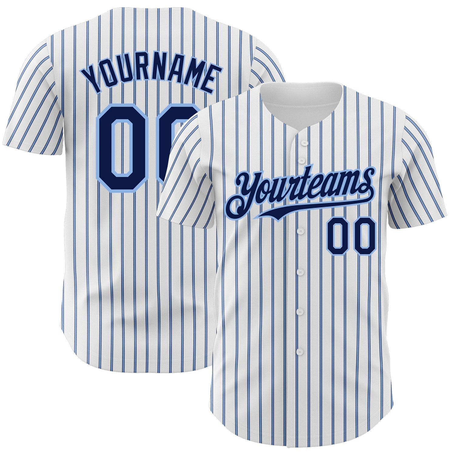 Custom White (Navy Light Blue Pinstripe) Navy-Light Blue Authentic Baseball Jersey baseball jersey product view 1