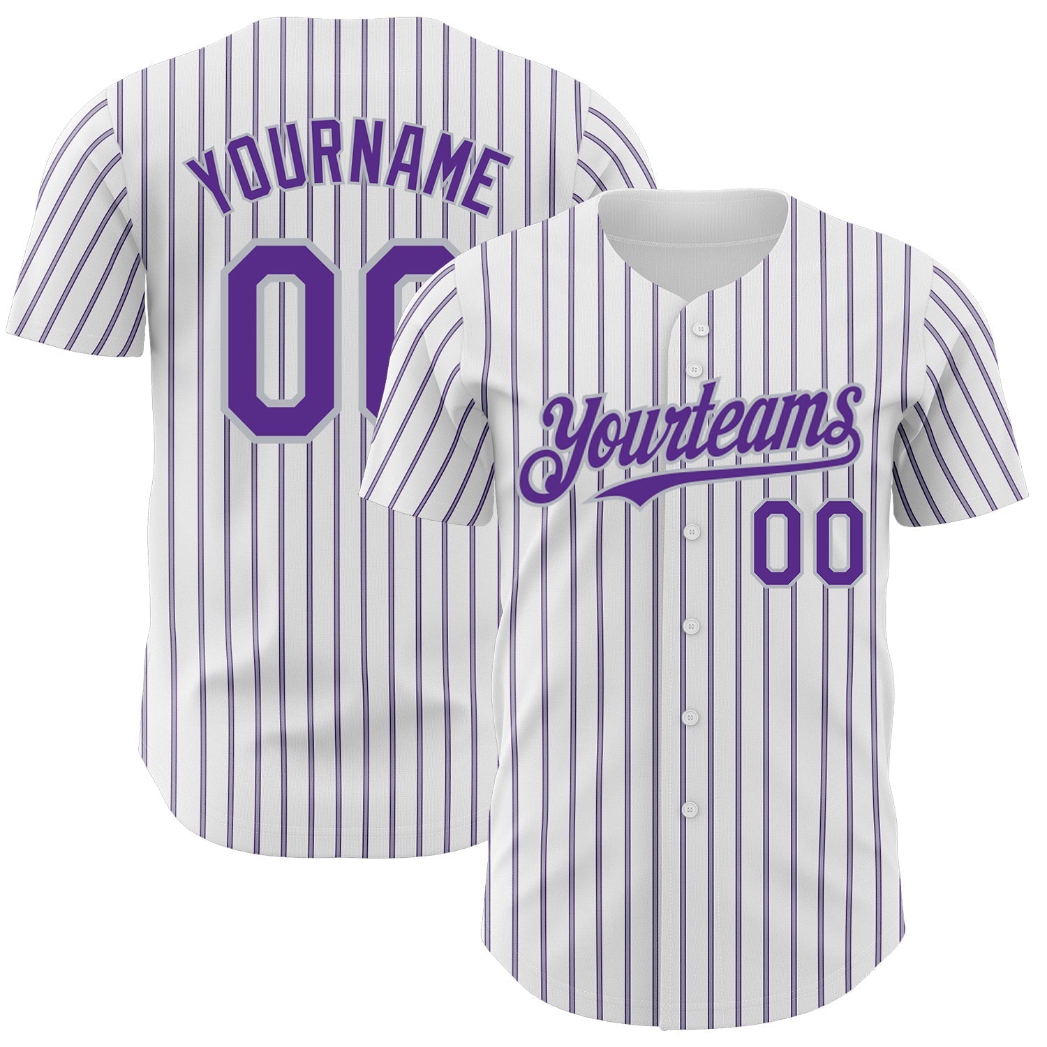 Custom White (Purple Gray Pinstripe) Purple-Gray Authentic Baseball Jersey baseball jersey product view 1