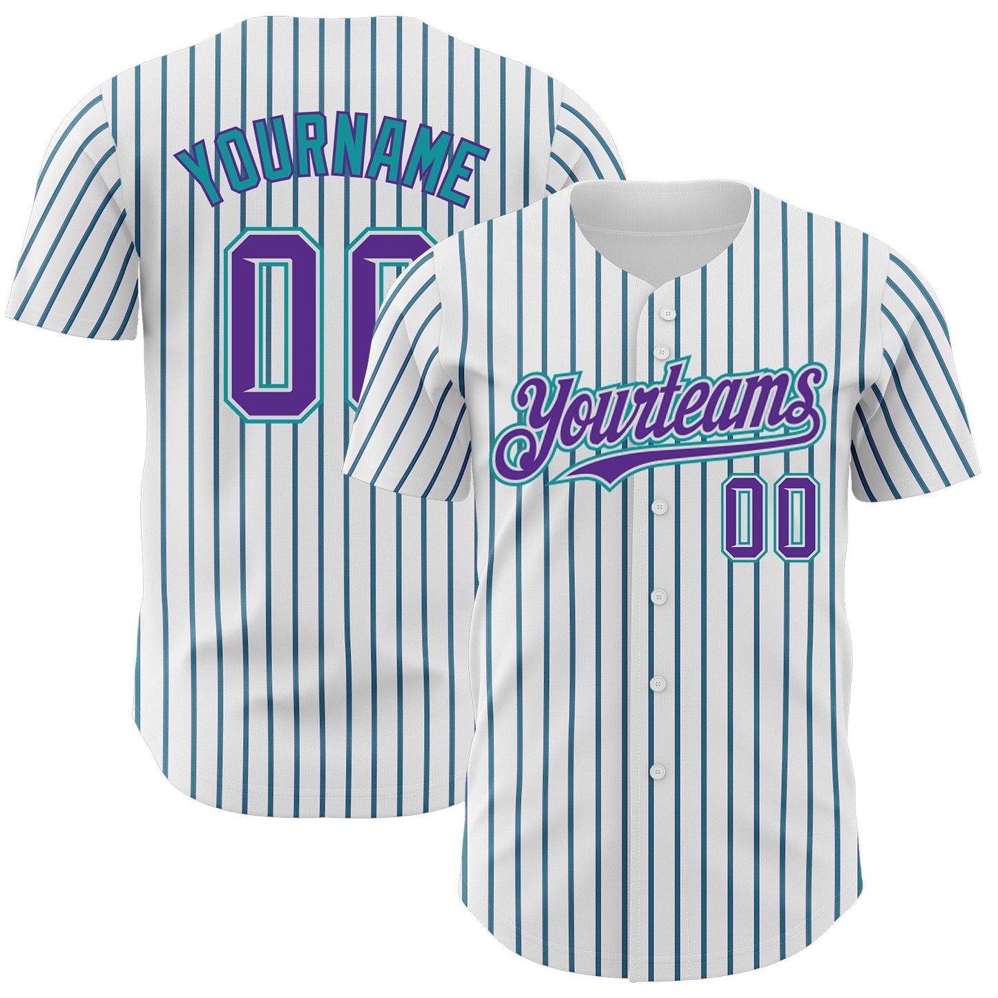 Custom White (Purple Teal Pinstripe) Purple-Teal Authentic Baseball Jersey baseball jersey product view 1