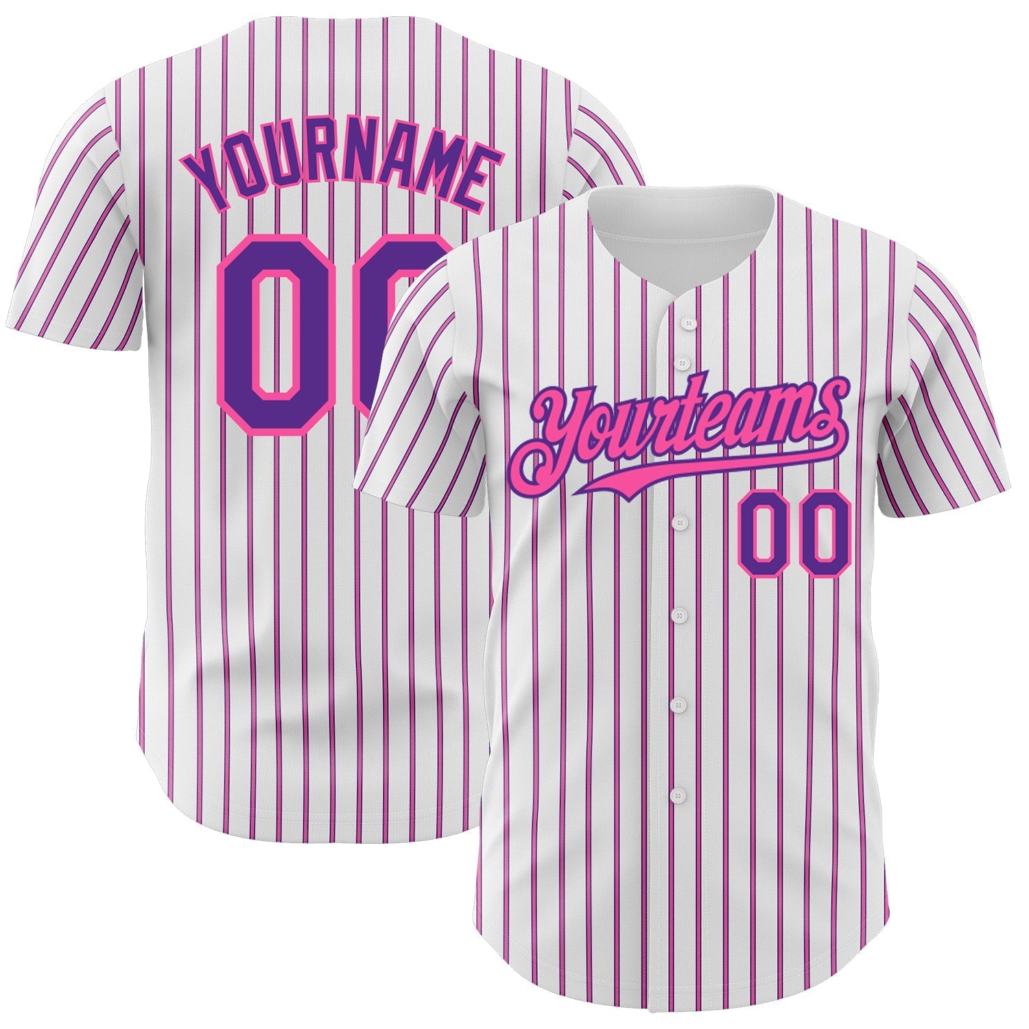 Custom White (Purple Pink Pinstripe) Purple-Pink Authentic Baseball Jersey baseball jersey product view 1