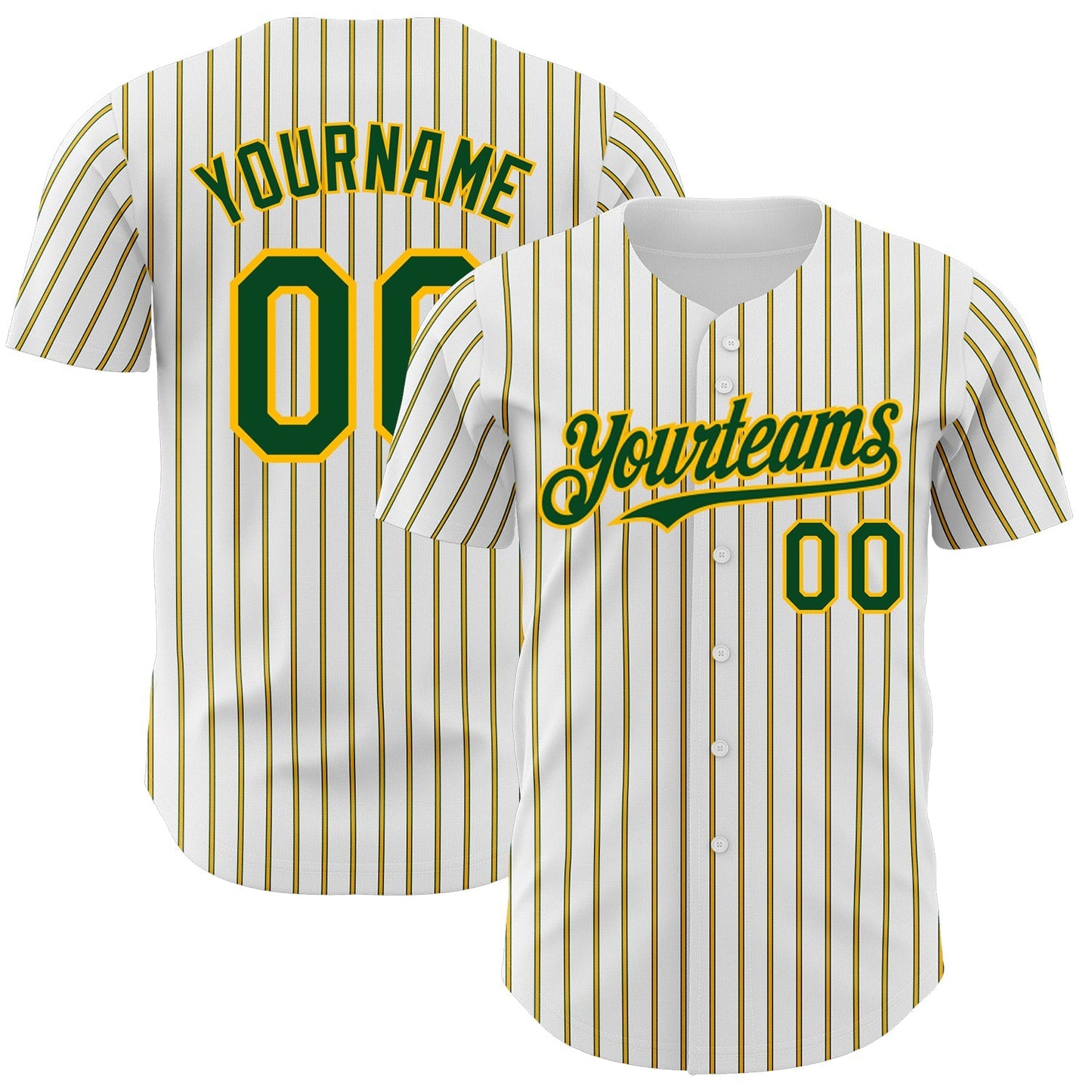 Custom White (Green Gold Pinstripe) Green-Gold Authentic Baseball Jersey baseball jersey product view 1