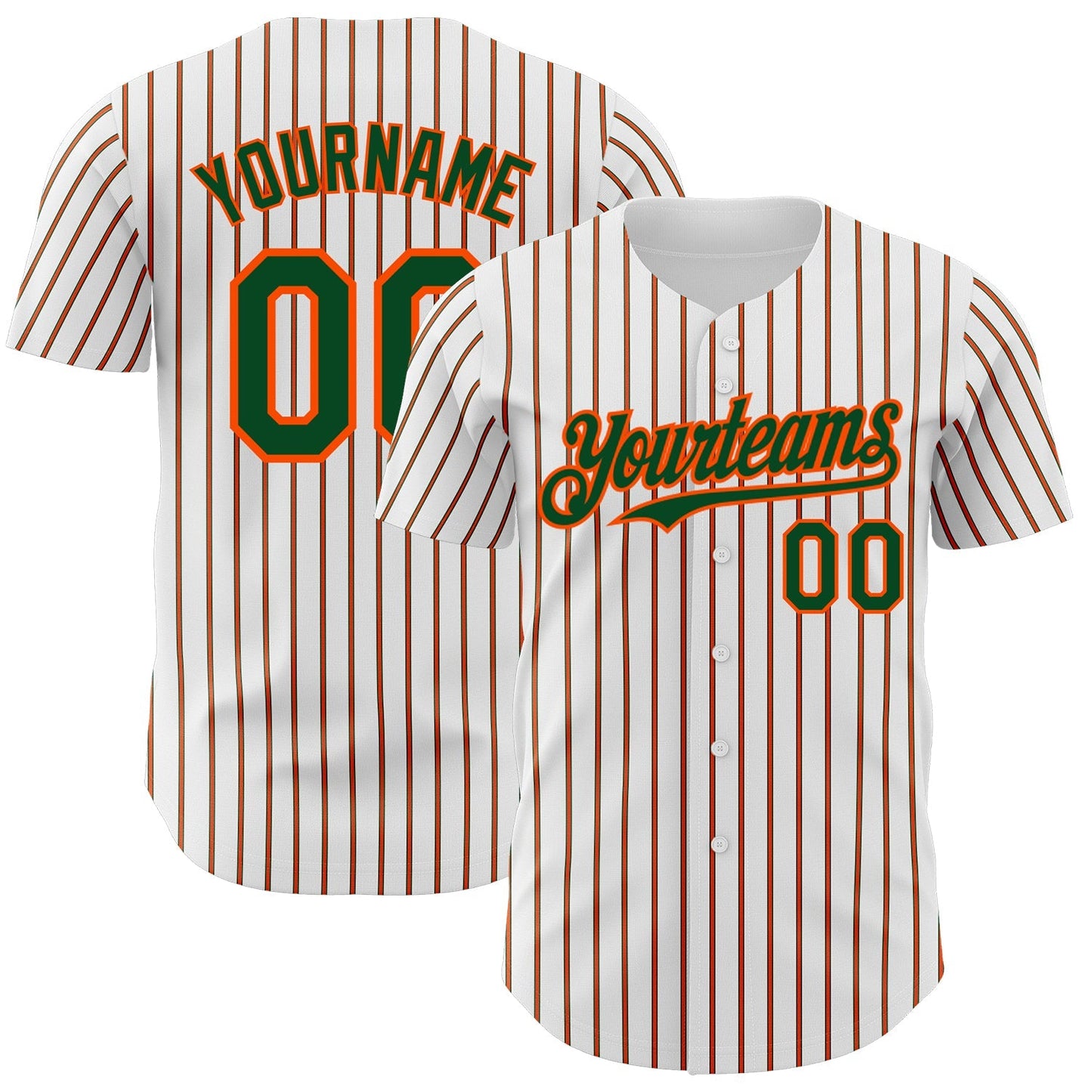 Custom White (Green Orange Pinstripe) Green-Orange Authentic Baseball Jersey baseball jersey product view 1
