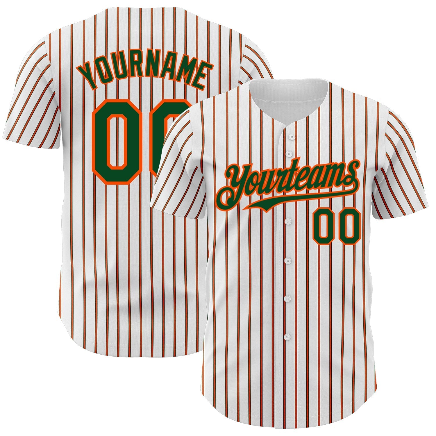 Custom White (Green Orange Pinstripe) Green-Orange Authentic Baseball Jersey baseball jersey product view 1
