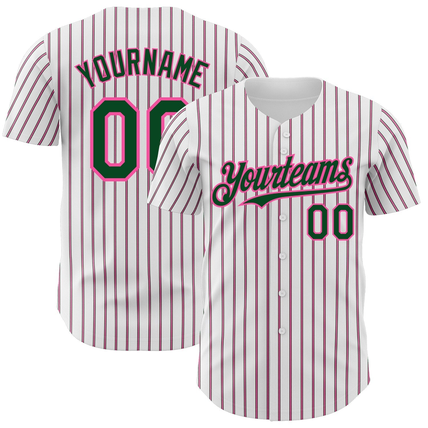 Custom White (Green Pink Pinstripe) Green-Pink Authentic Baseball Jersey baseball jersey product view 1