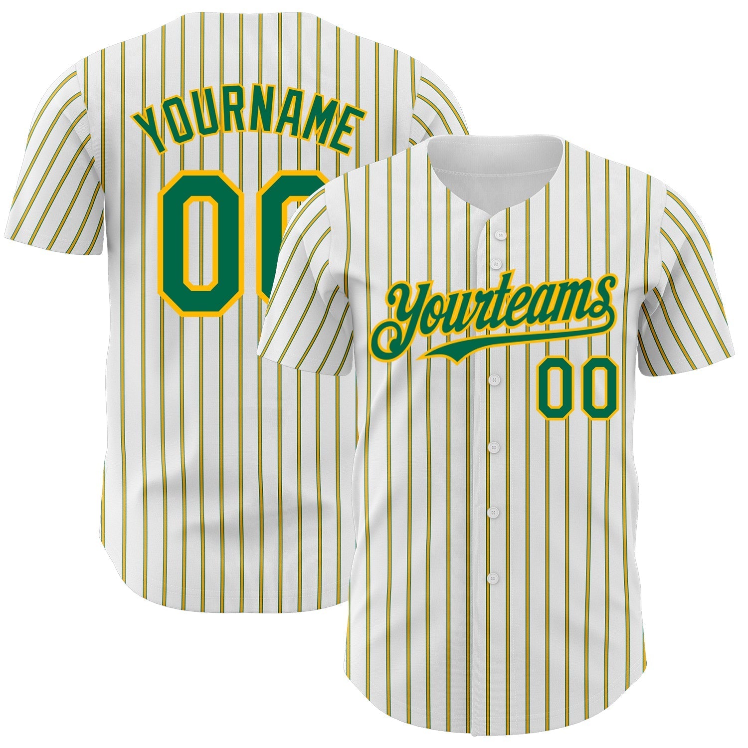 Custom White (Kelly Green Gold Pinstripe) Kelly Green-Gold Authentic Baseball Jersey baseball jersey product view 1
