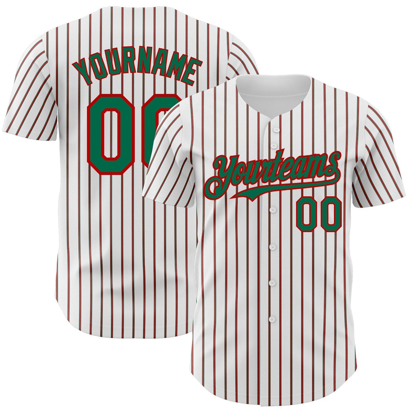 Custom White (Kelly Green Red Pinstripe) Kelly Green-Red Authentic Baseball Jersey baseball jersey product view 1