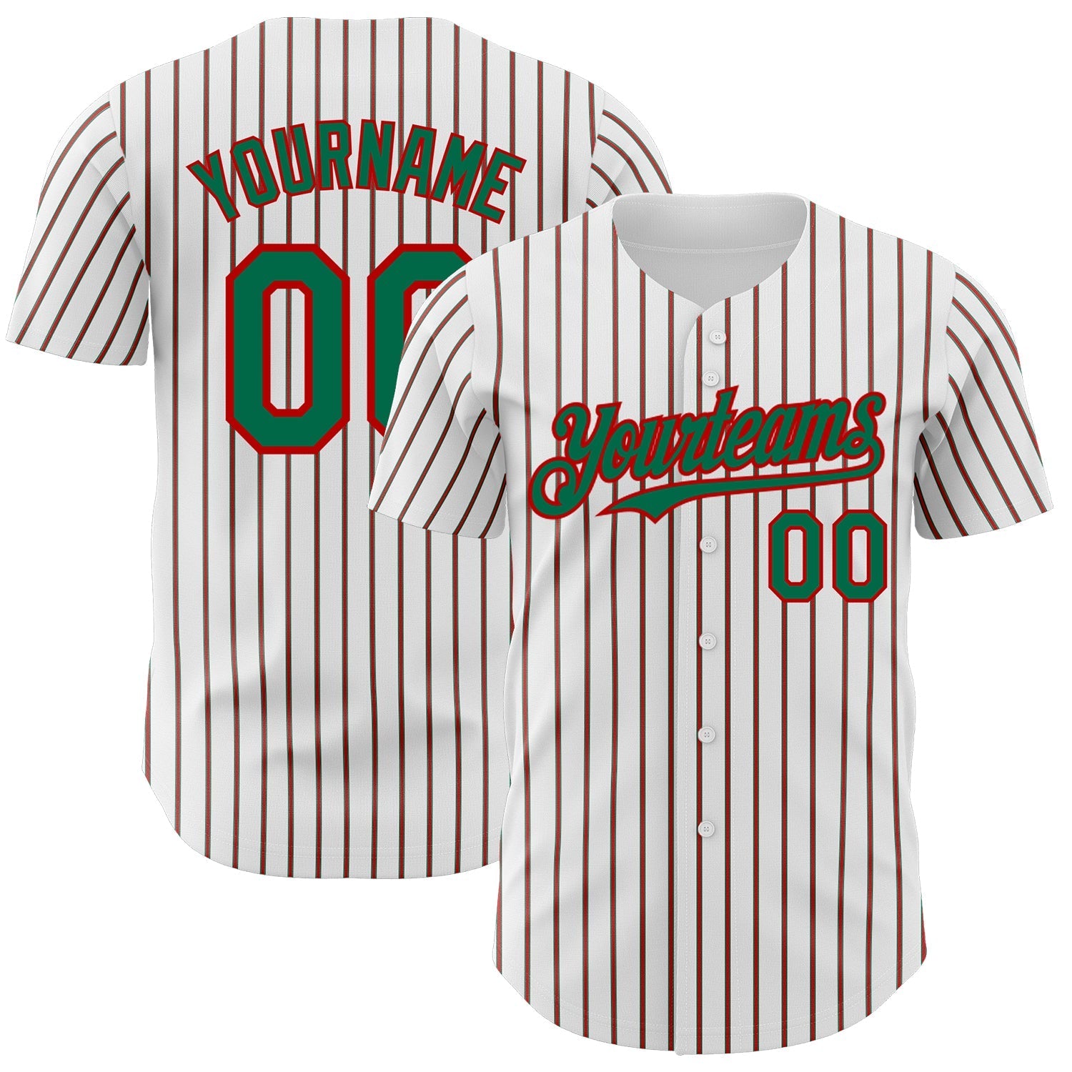 Custom White (Kelly Green Red Pinstripe) Kelly Green-Red Authentic Baseball Jersey baseball jersey product view 1