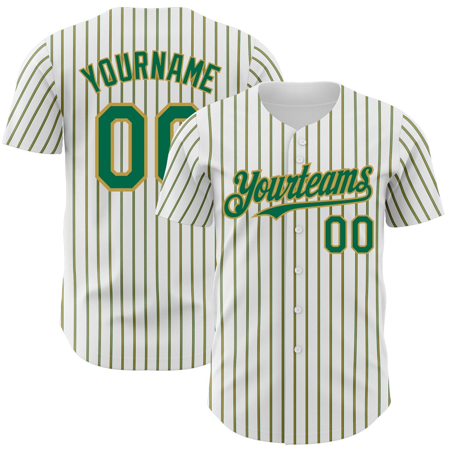 Custom White (Kelly Green Old Gold Pinstripe) Kelly Green-Old Gold Authentic Baseball Jersey baseball jersey product view 1