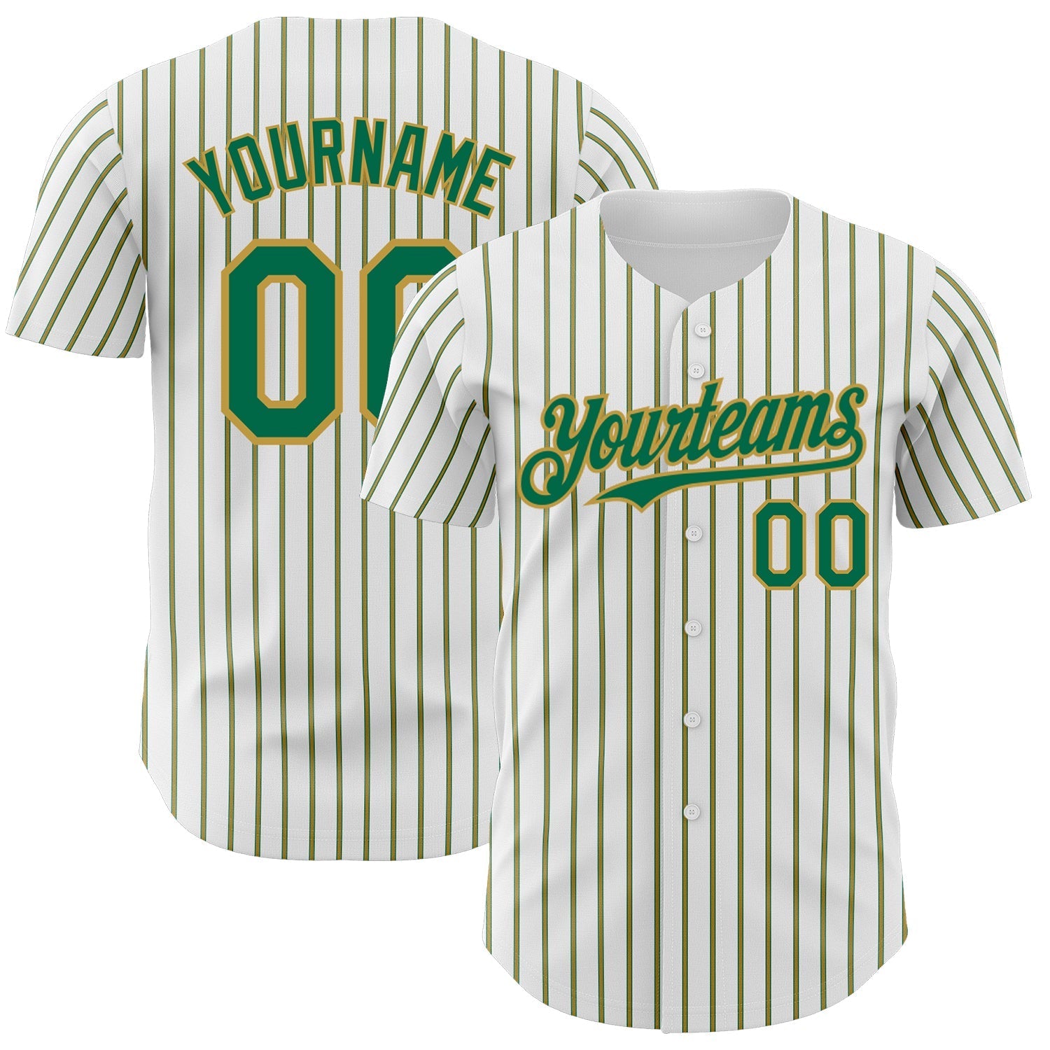 Custom White (Kelly Green Old Gold Pinstripe) Kelly Green-Old Gold Authentic Baseball Jersey baseball jersey product view 1